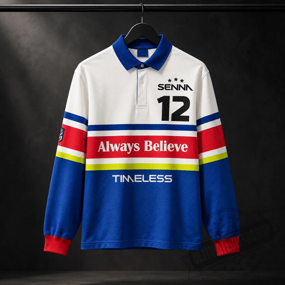 Ayrton Senna Always Believe Long Sleeve Polo Shirt 3 Ayrton Senna Always Believe Long Sleeve Polo Shirt