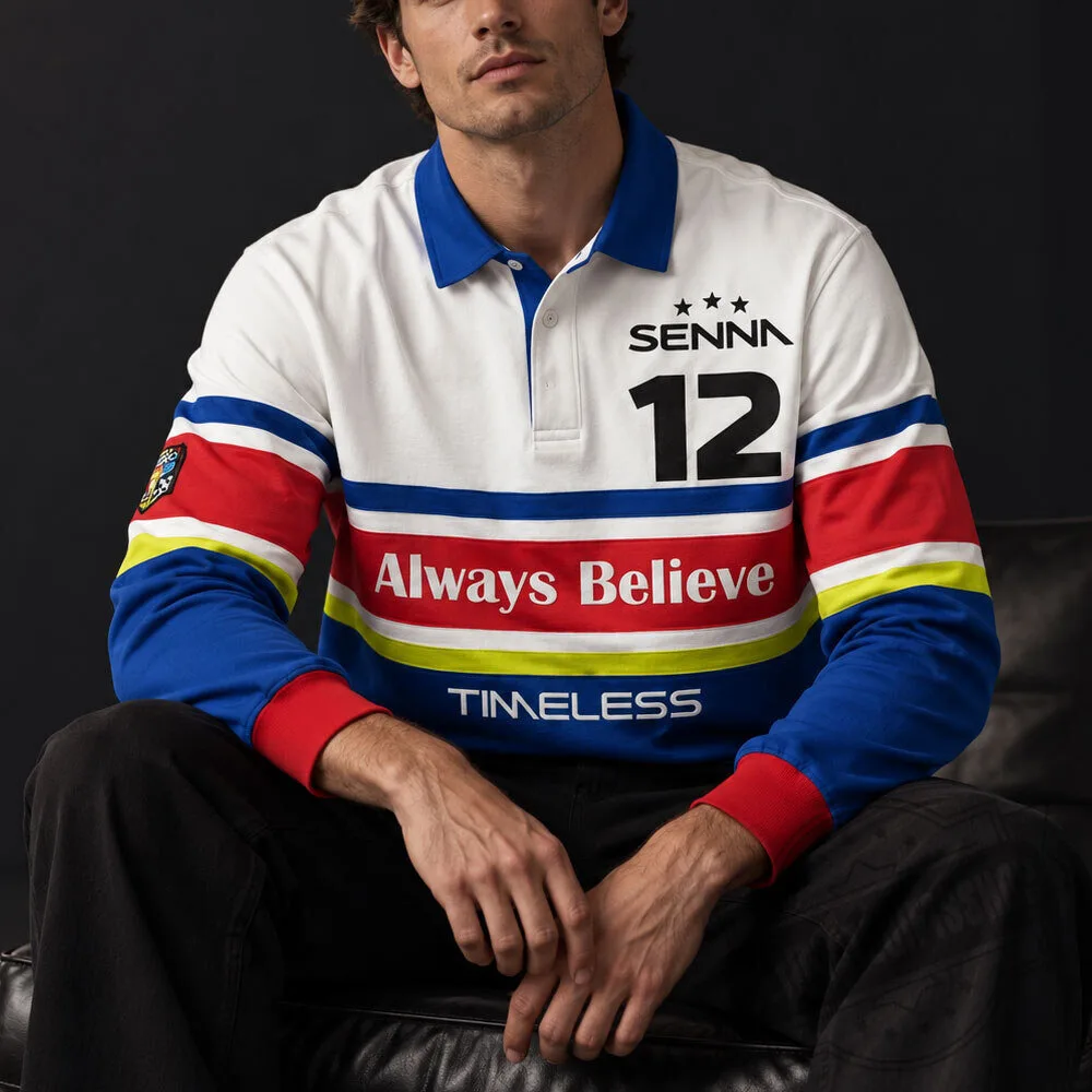 Ayrton Senna Always Believe Long Sleeve Polo Shirt 4 Ayrton Senna Always Believe Long Sleeve Polo Shirt