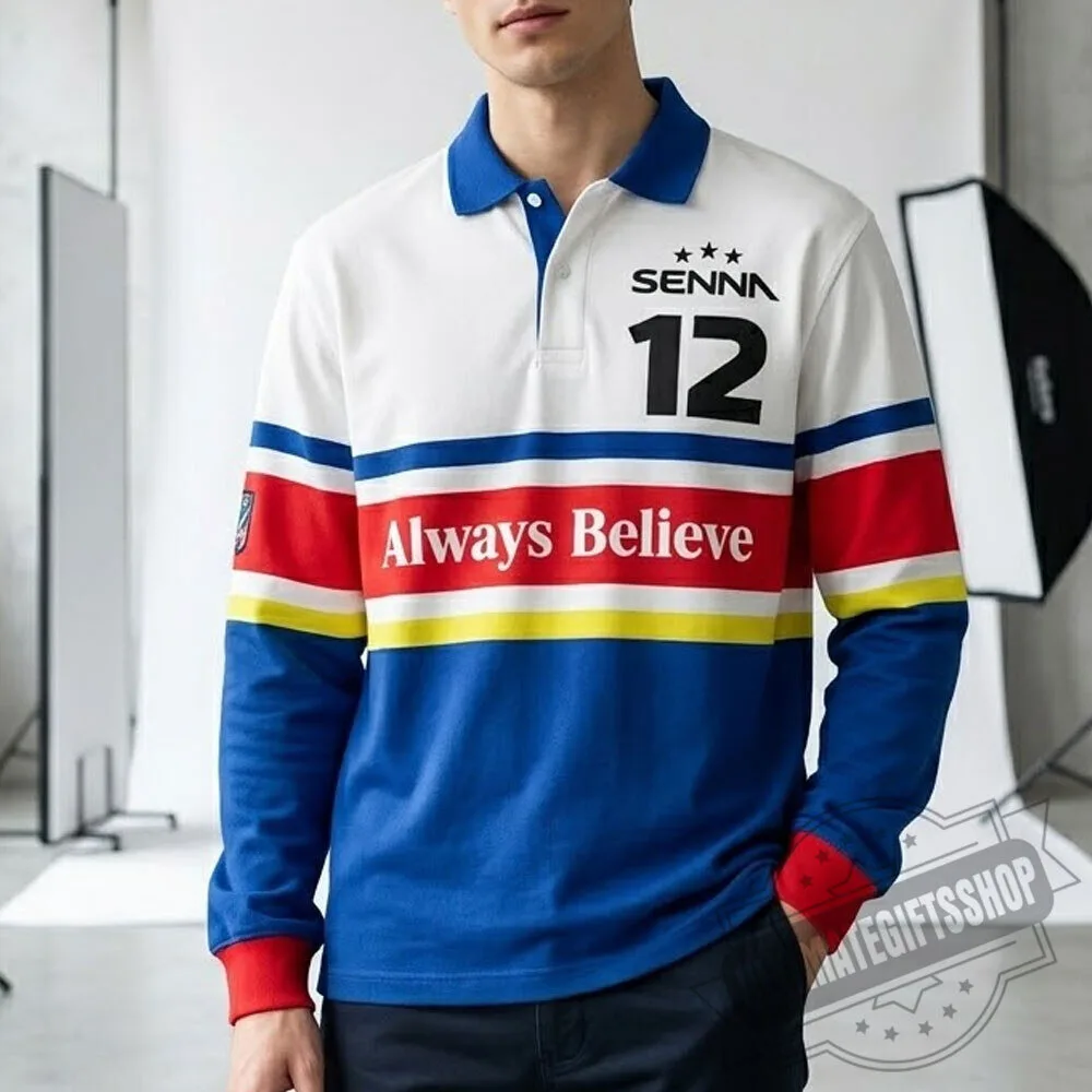 Ayrton Senna Always Believe Long Sleeve Polo Shirt 5 Ayrton Senna Always Believe Long Sleeve Polo Shirt