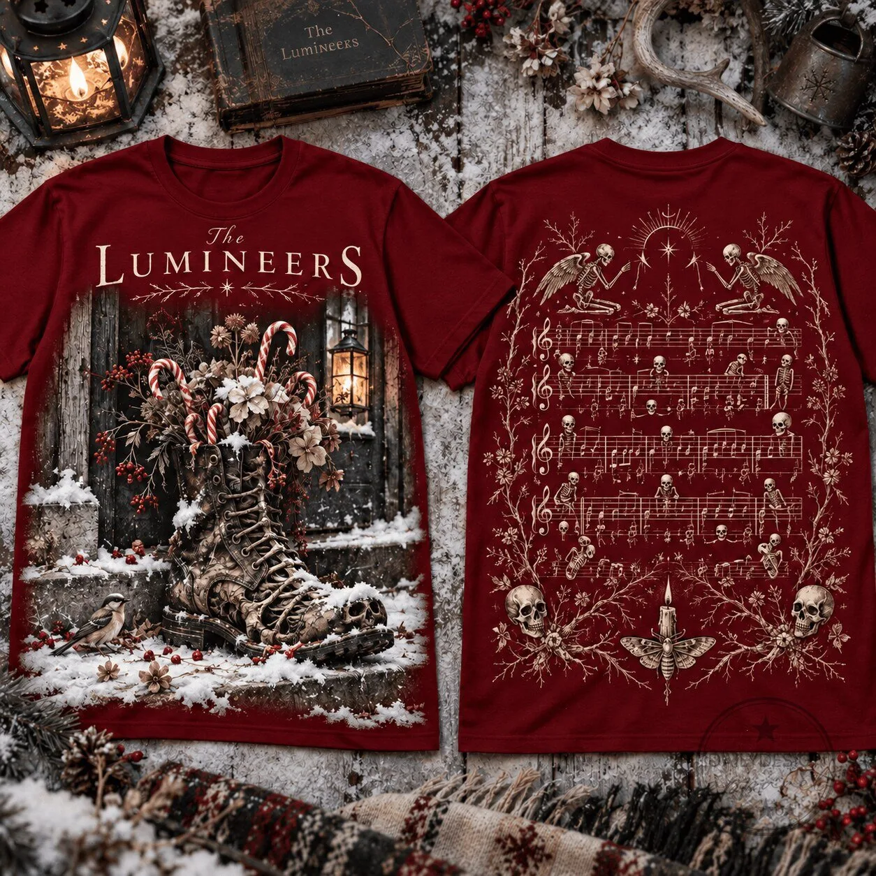 The Lumineers Rustic Winter Skeleton Christmas Music Sheet T-Shirt