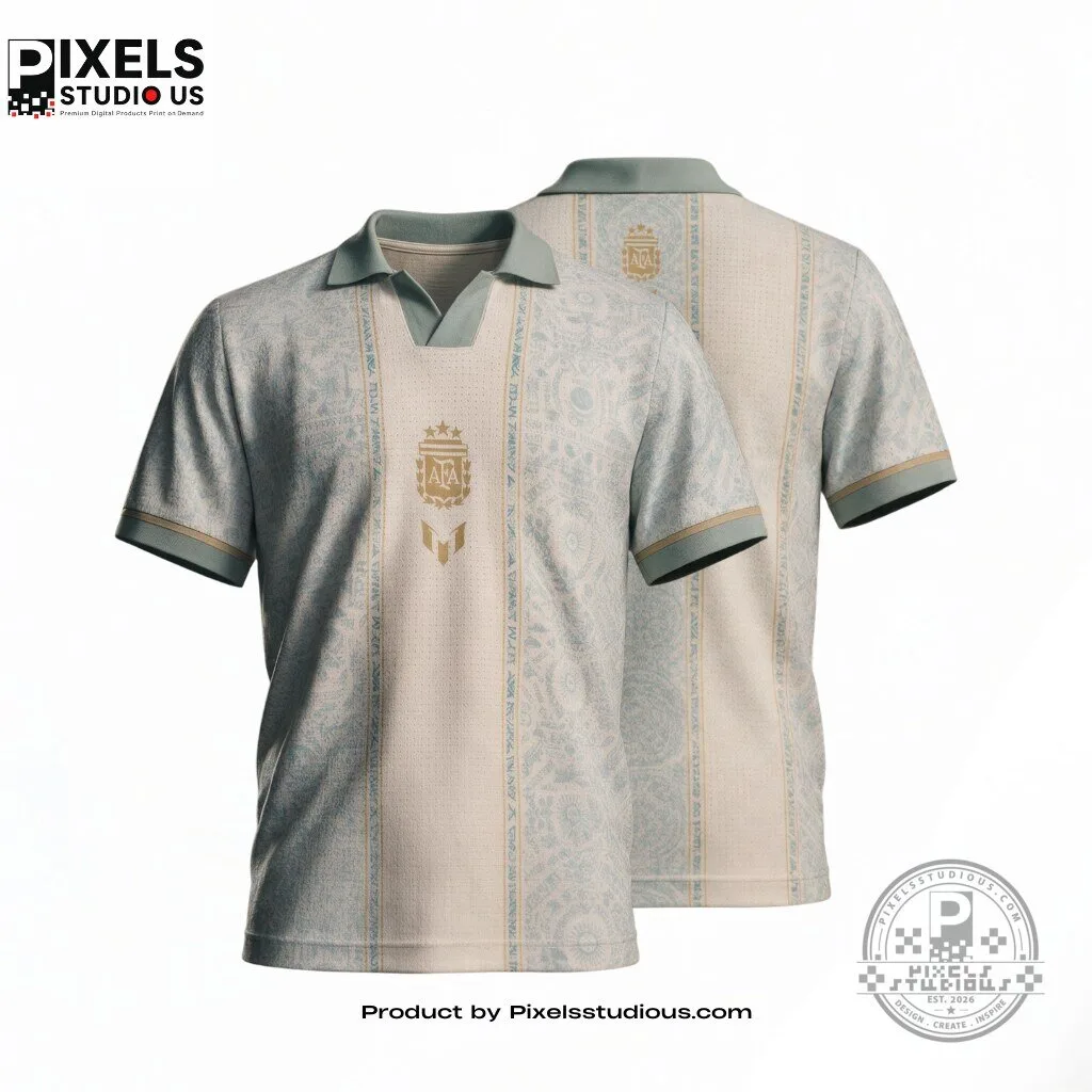 Argentina Soccer Vintage Floral Toile Print Messi Landmarks Polo Jersey 4 Argentina Soccer Vintage Floral Toile Print Messi Landmarks Polo Jersey 3D shirt or sports jersey with all-over print design