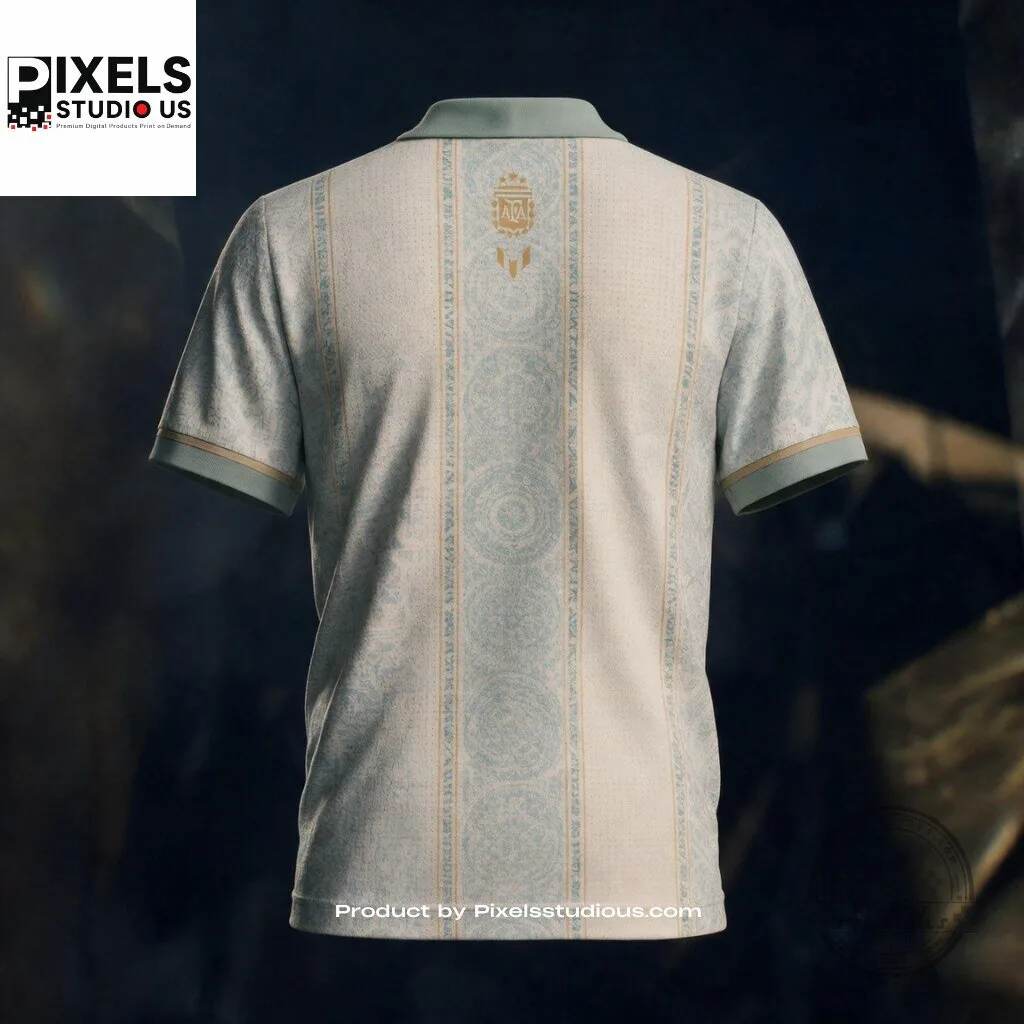 Argentina Soccer Vintage Floral Toile Print Messi Landmarks Polo Jersey 5 Argentina Soccer Vintage Floral Toile Print Messi Landmarks Polo Jersey 3D shirt or sports jersey with all-over print design