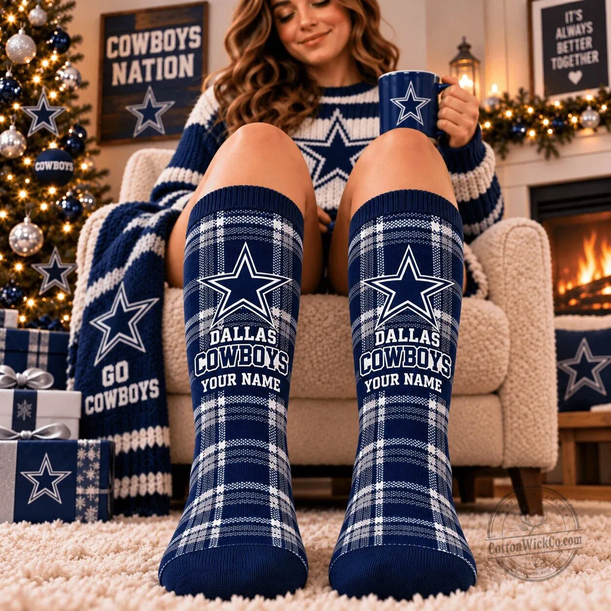 Dallas Cowboys Personalized Plaid Pattern Crew Socks