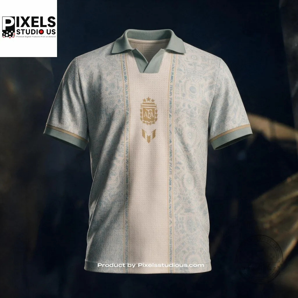 Argentina Soccer Vintage Floral Toile Print Messi Landmarks Polo Jersey 6 Argentina Soccer Vintage Floral Toile Print Messi Landmarks Polo Jersey 3D shirt or sports jersey with all-over print design