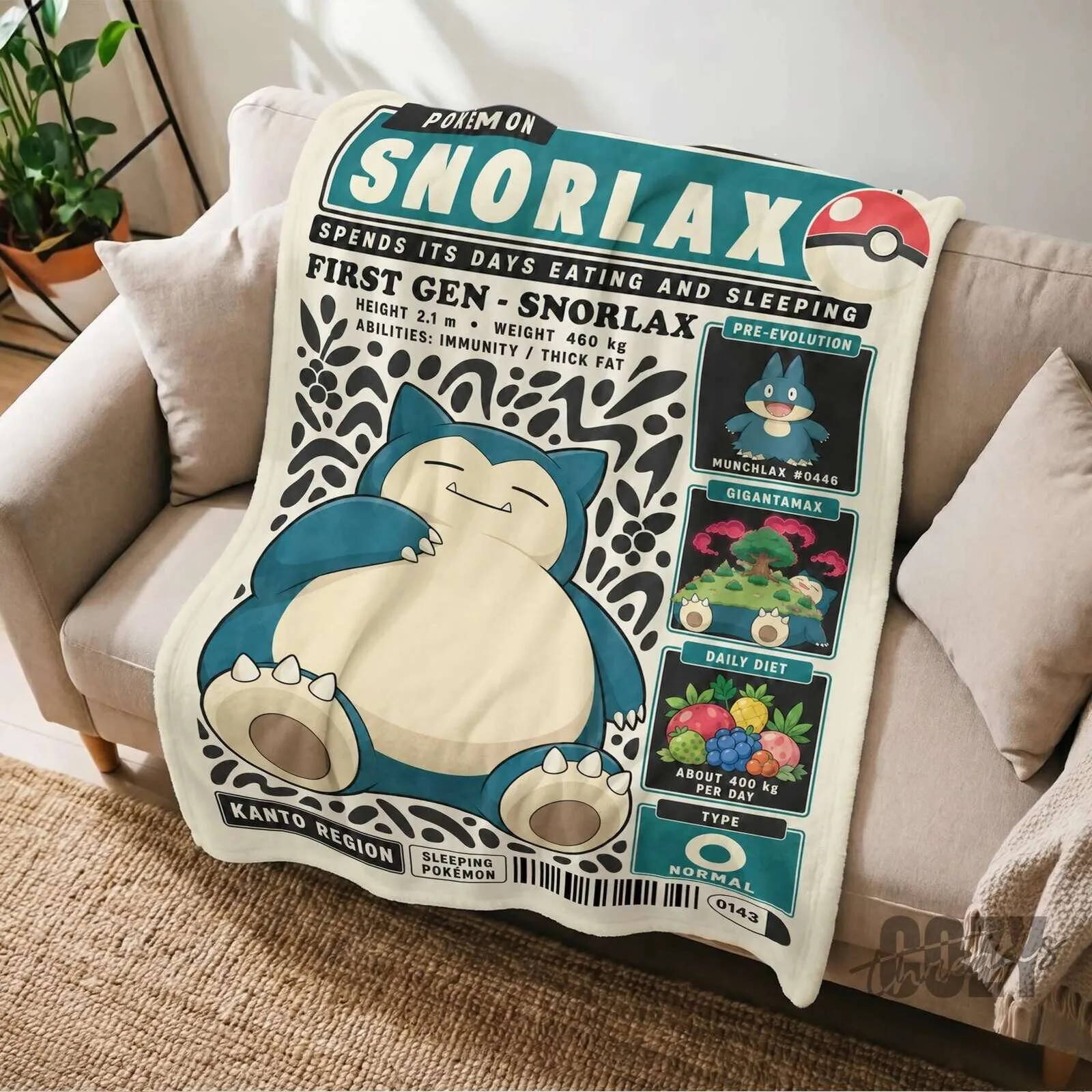 Pokemon Snorlax First Generation Sleeping Pokemon Fleece Blanket