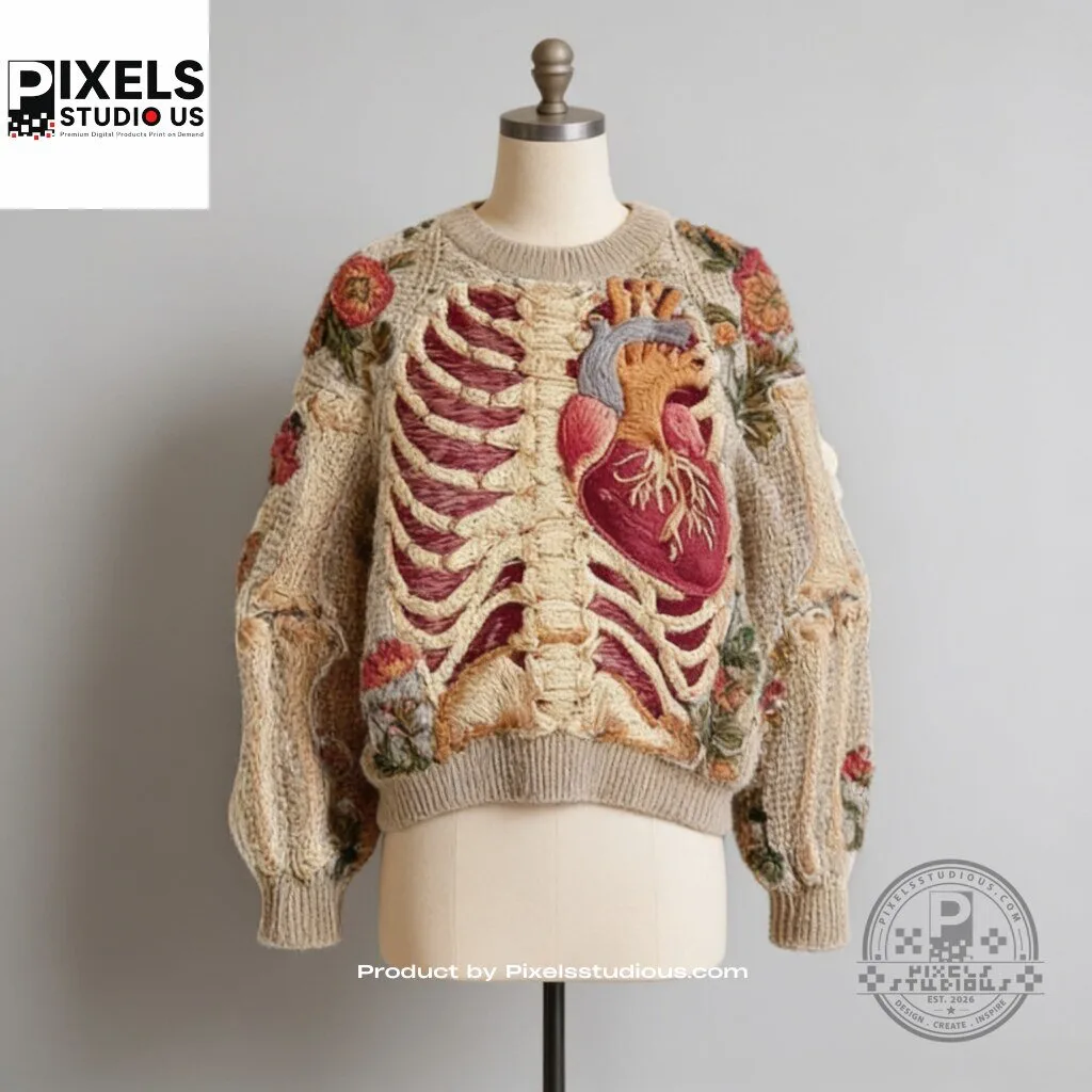 Anatomical Heart & Skeleton Knit Sweater 5 Anatomical Heart & Skeleton Knit Sweater 3D shirt or sports jersey with all-over print design