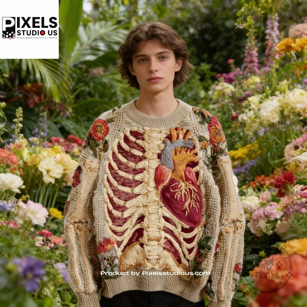 Anatomical Heart & Skeleton Knit Sweater 6 Anatomical Heart & Skeleton Knit Sweater 3D shirt or sports jersey with all-over print design