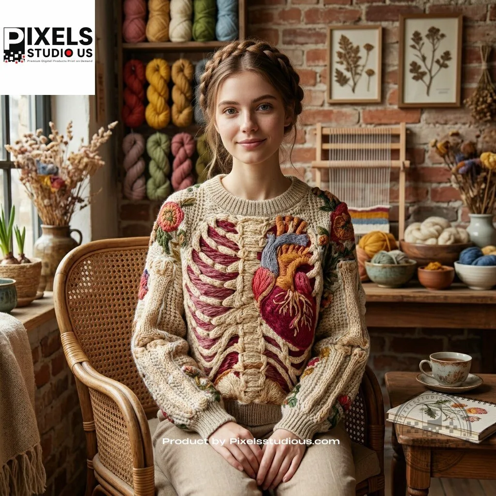 Anatomical Heart & Skeleton Knit Sweater 7 Anatomical Heart & Skeleton Knit Sweater 3D shirt or sports jersey with all-over print design