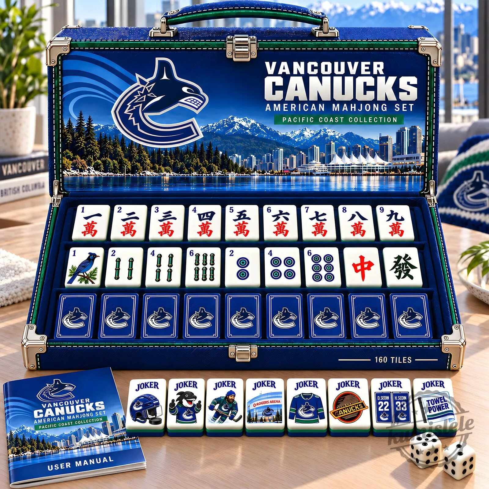 Vancouver Canucks American Mahjong Set Pacific Coast Collection with 160 Tiles
