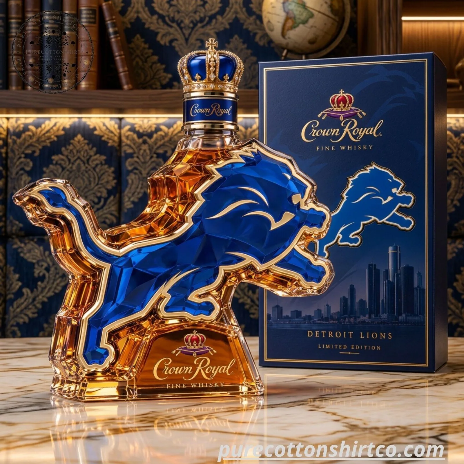 Crown Royal Fine Whisky Detroit Lions Limited Edition Lion Shaped Glass Decanter (No Box)