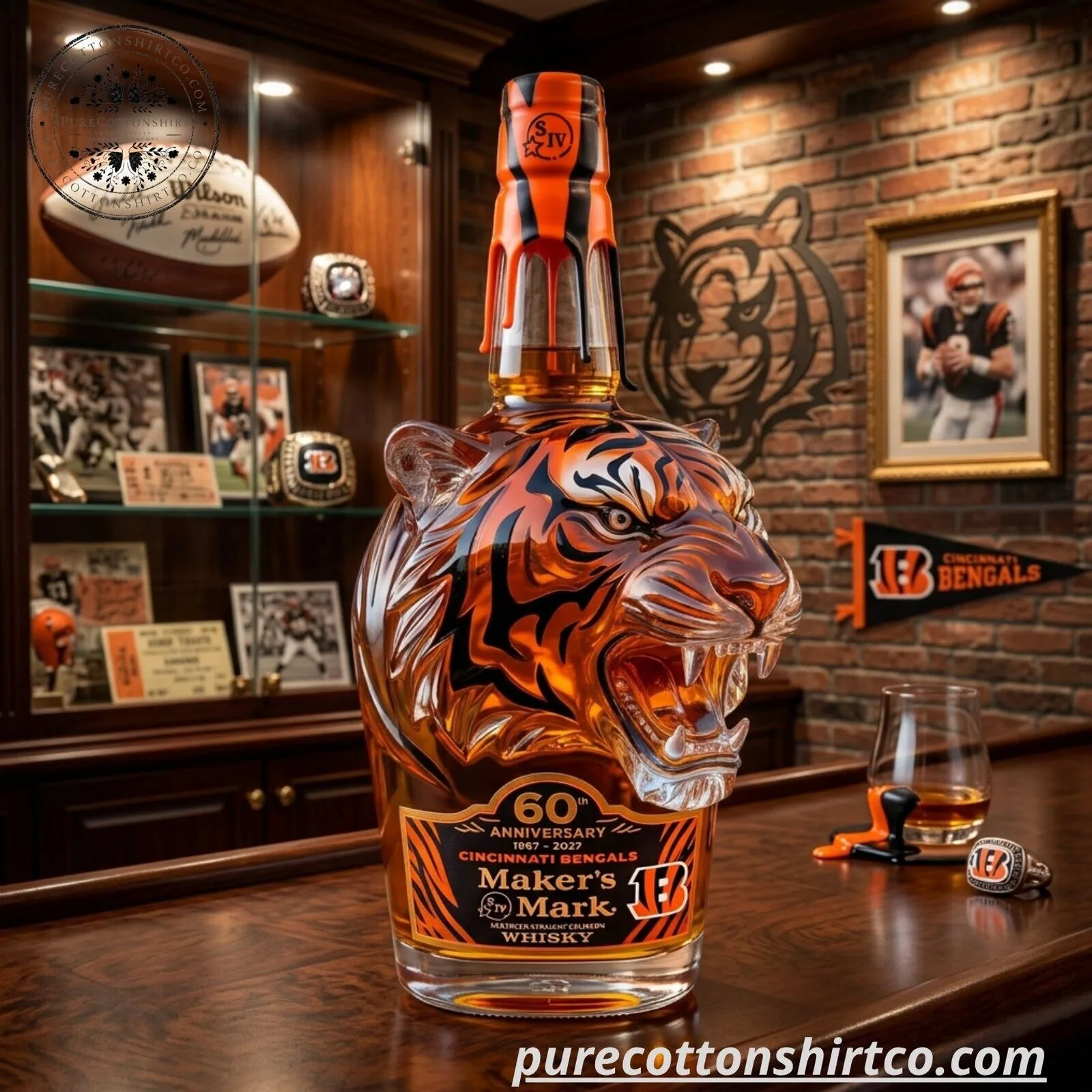 Maker's Mark x Cincinnati Bengals 60th Anniversary 1967-2027 Tiger Head Whiskey Decanter