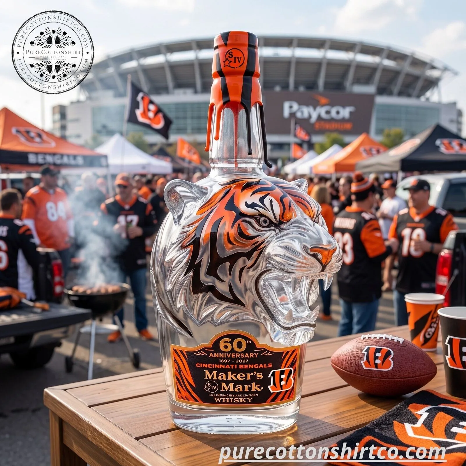Maker's Mark x Cincinnati Bengals 60th Anniversary 1967-2027 Tiger Head Whiskey Decanter 7 Maker