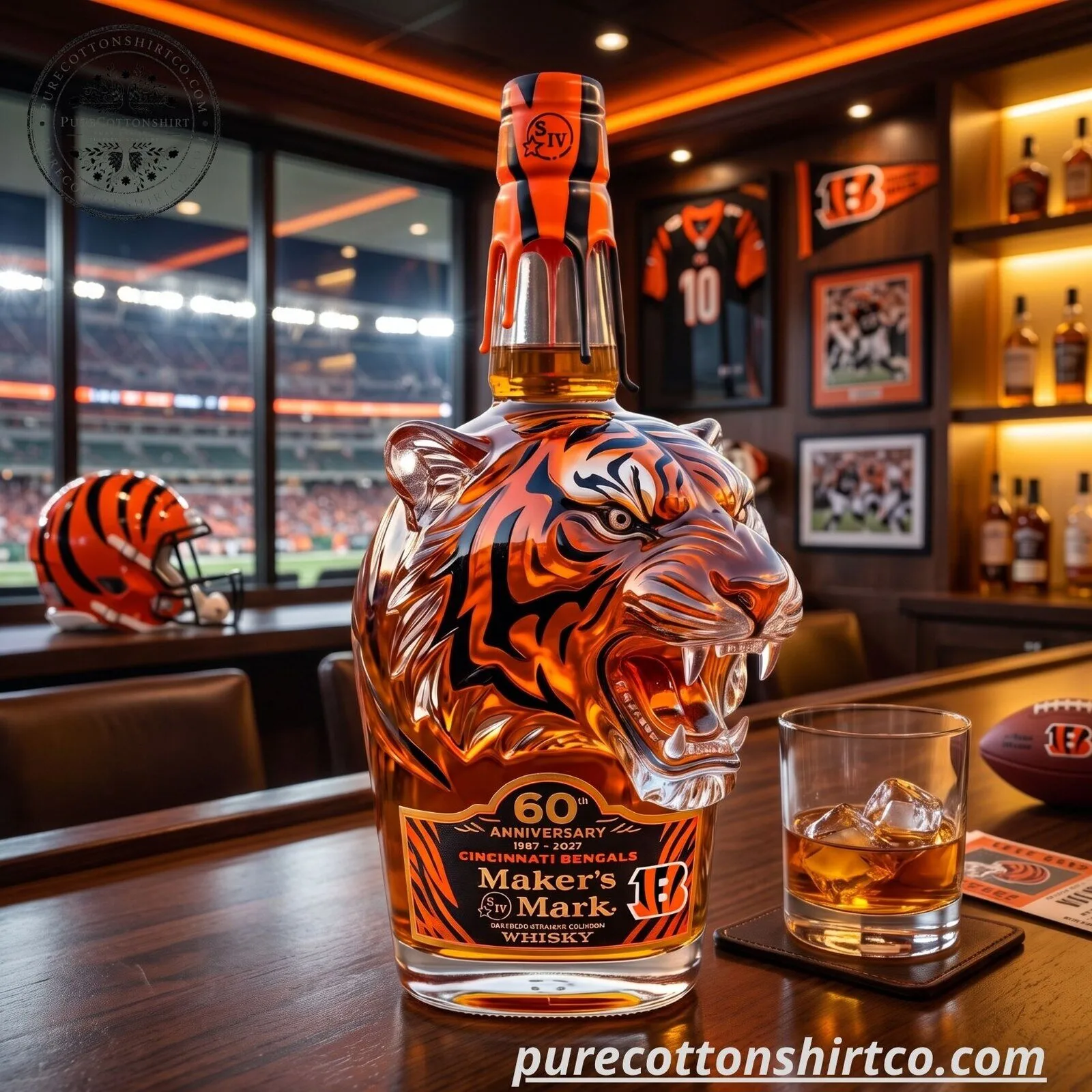 Maker's Mark x Cincinnati Bengals 60th Anniversary 1967-2027 Tiger Head Whiskey Decanter 9 Maker