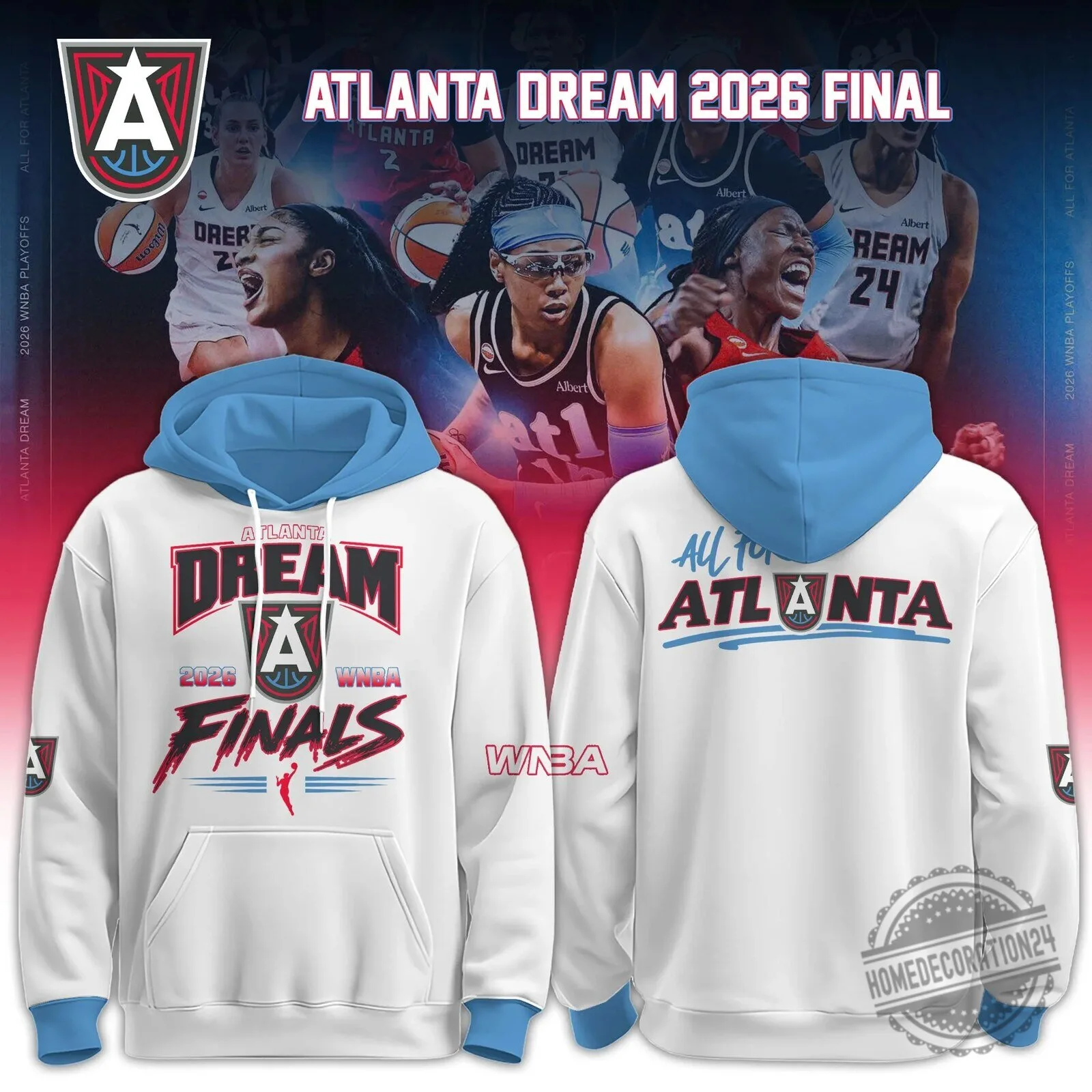 2026 WNBA Finals Hoodie in White and Blue for Atlanta Dream Fans