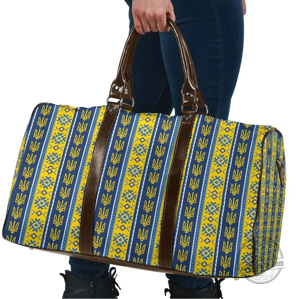 Ukrainian Trident Pattern Travel Bag with Blue and Yellow Stripes 7 Ukrainian Trident Pattern Travel Bag with Blue and Yellow Stripes