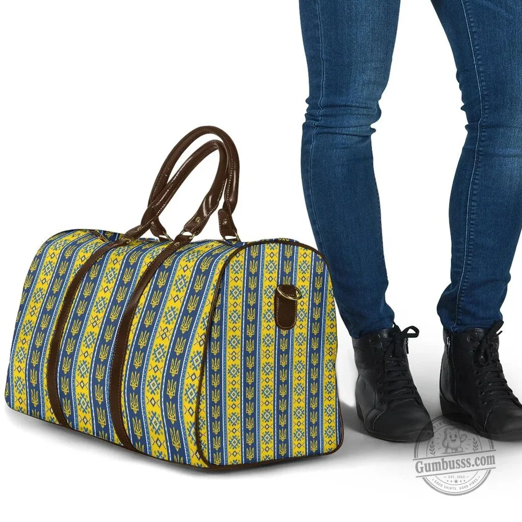 Ukrainian Trident Pattern Travel Bag with Blue and Yellow Stripes 8 Ukrainian Trident Pattern Travel Bag with Blue and Yellow Stripes