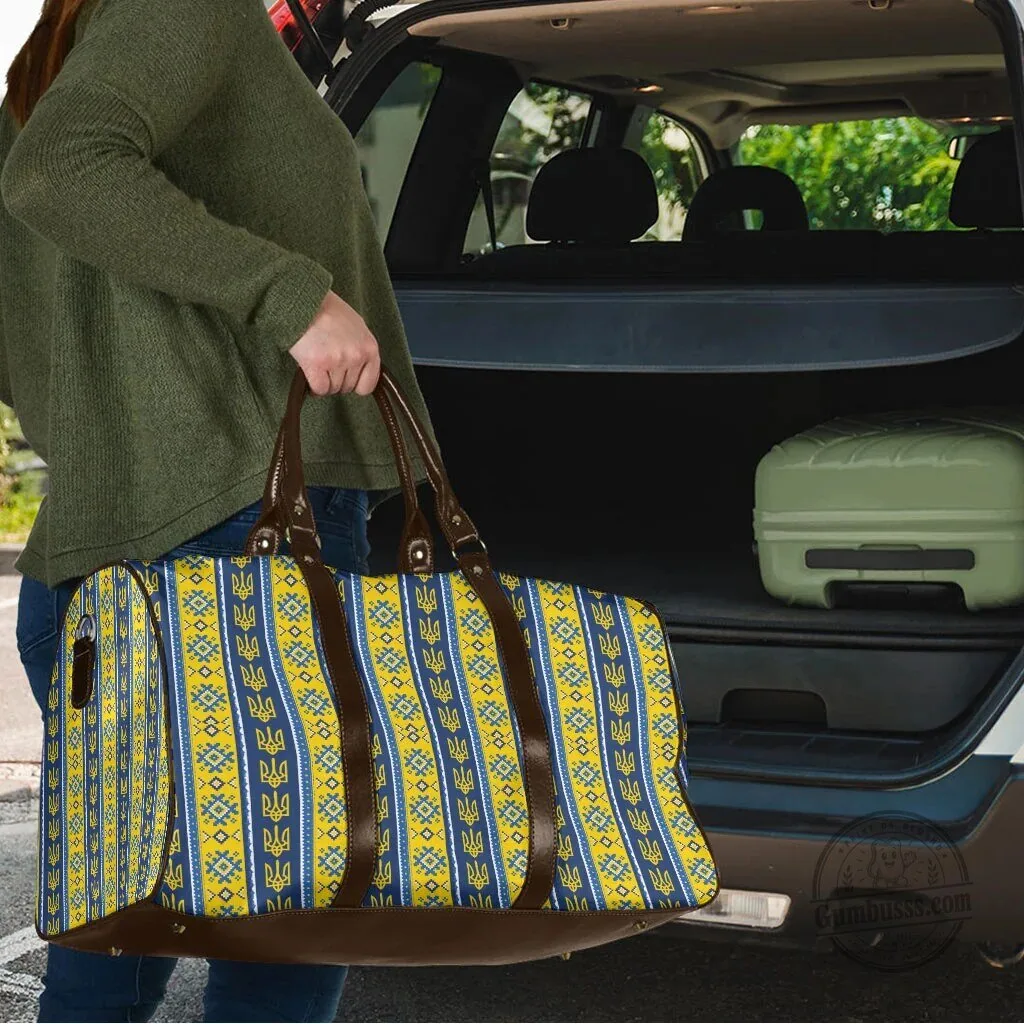 Ukrainian Trident Pattern Travel Bag with Blue and Yellow Stripes 9 Ukrainian Trident Pattern Travel Bag with Blue and Yellow Stripes