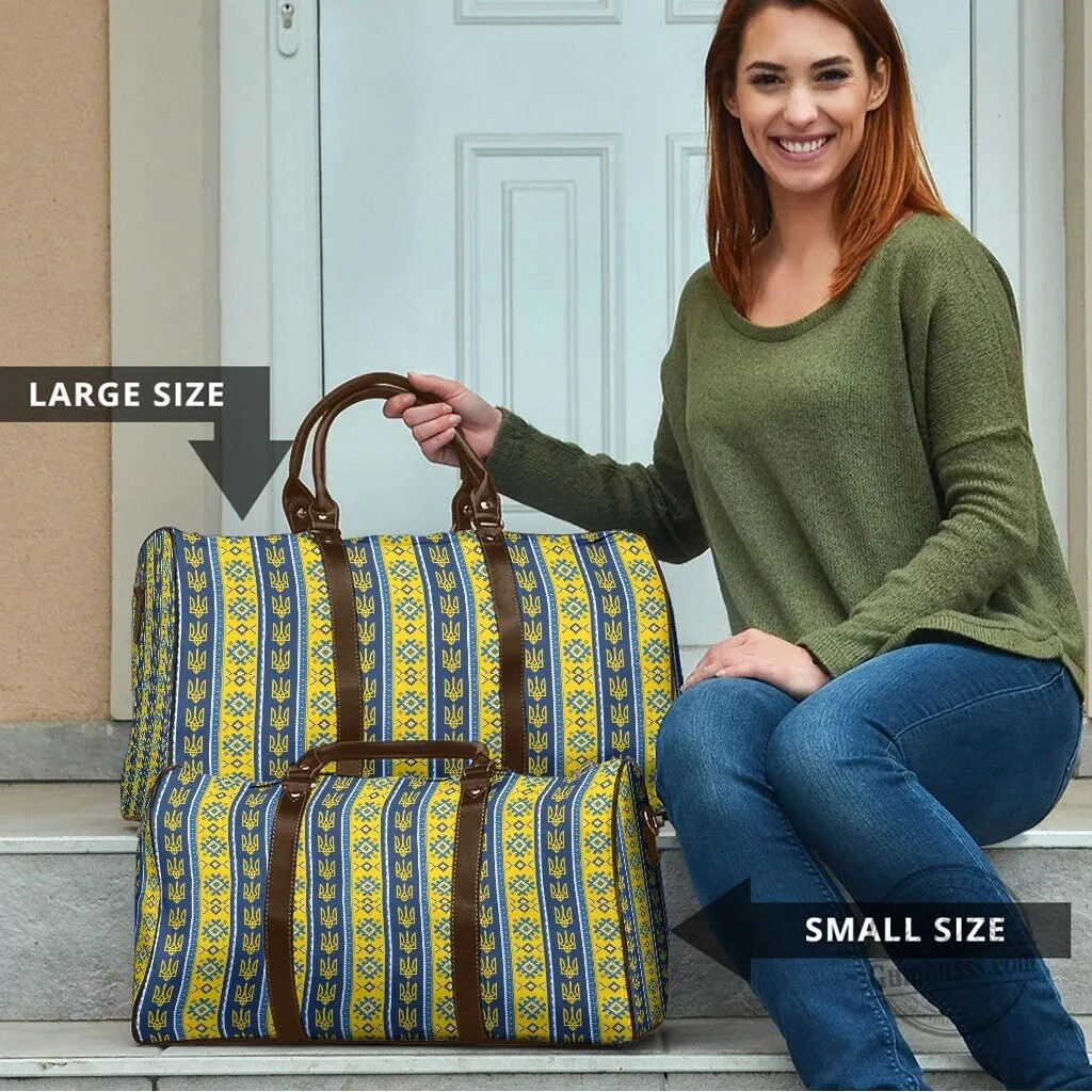 Ukrainian Trident Pattern Travel Bag with Blue and Yellow Stripes 10 Ukrainian Trident Pattern Travel Bag with Blue and Yellow Stripes