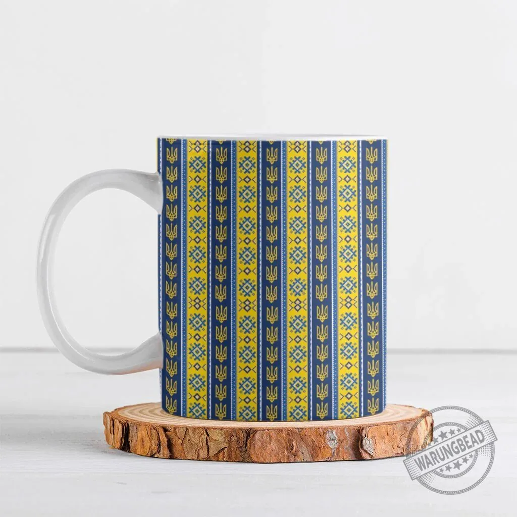 Ukrainian Trident Pattern Ceramic Coffee Mug 2 Ukrainian Trident Pattern Ceramic Coffee Mug