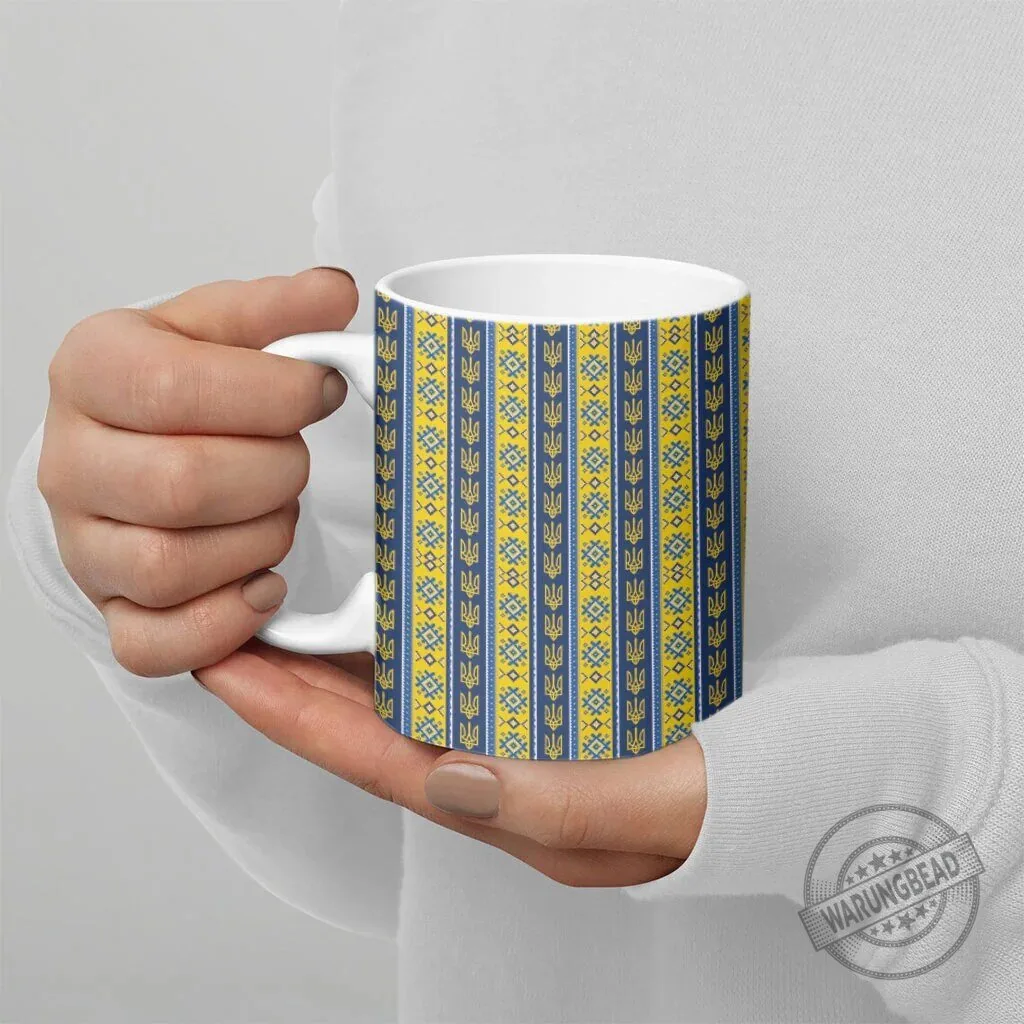 Ukrainian Trident Pattern Ceramic Coffee Mug 11 Ukrainian Trident Pattern Ceramic Coffee Mug