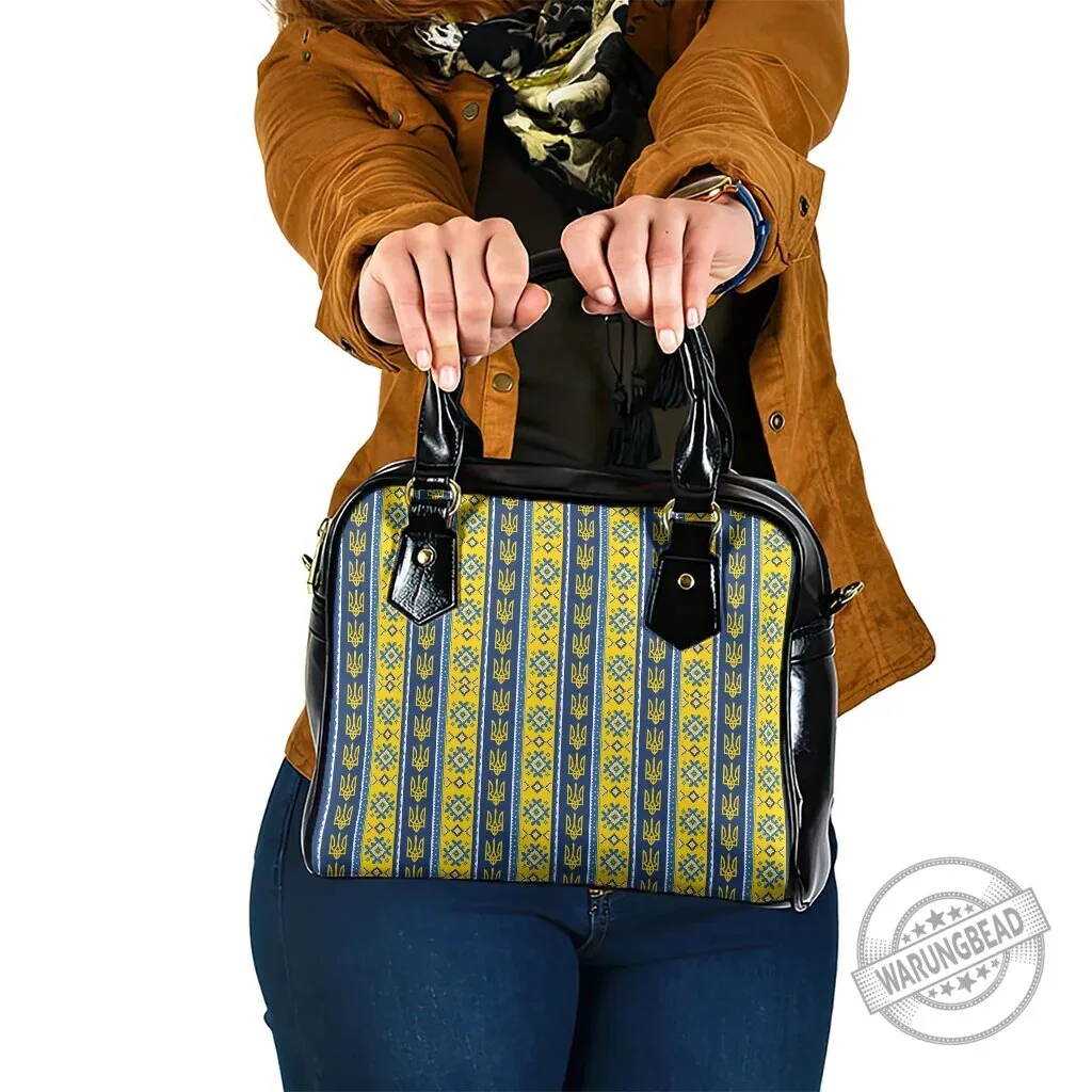 Ukrainian Trident Pattern Ceramic Coffee Mug 3 Ukrainian Trident Pattern Shoulder Handbag, Blue and Yellow Ukraine Flag Bag