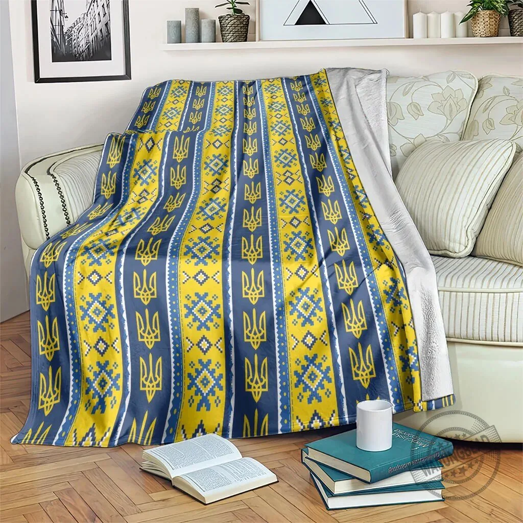 Ukrainian Trident Pattern Christmas Blanket