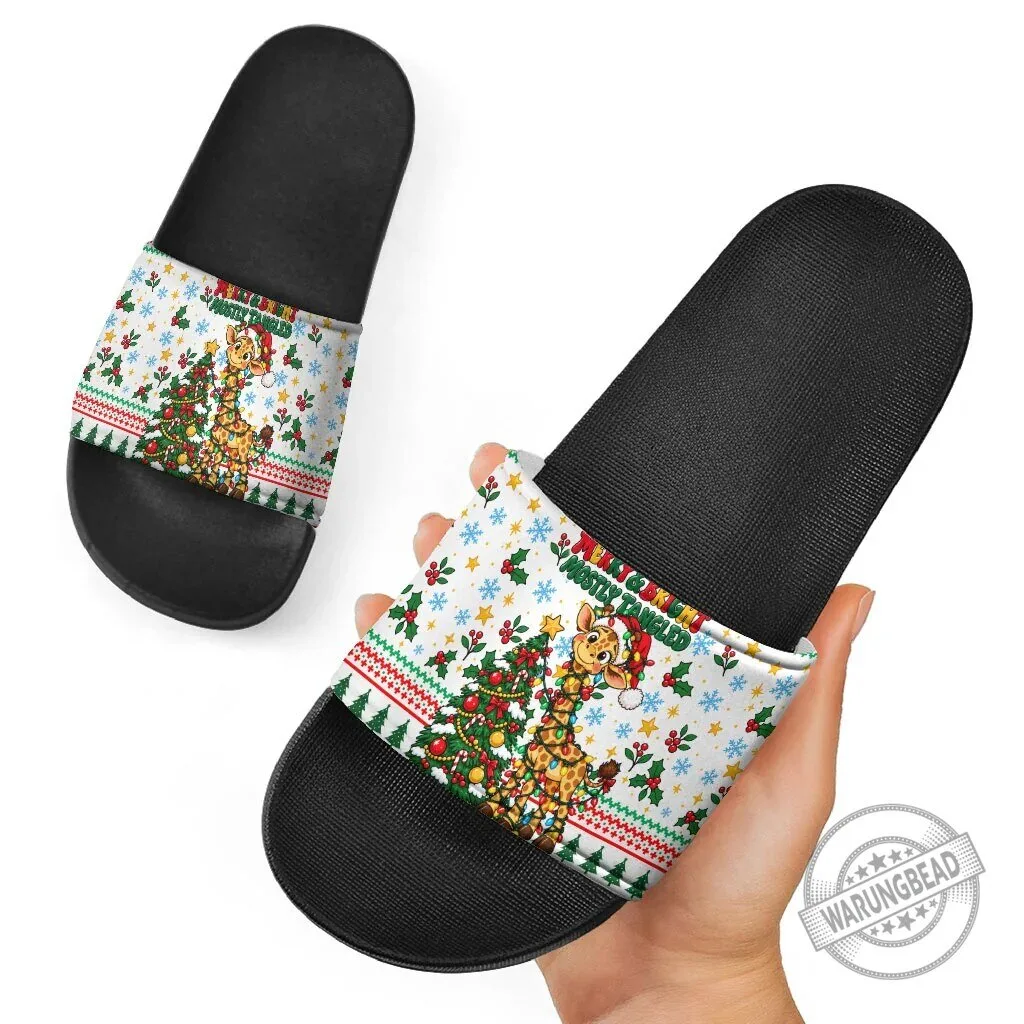 Cute Christmas Giraffe Lights Mostly Tangled Holiday Slide Sandals 7 Cute Christmas Giraffe Lights Mostly Tangled Holiday Slide Sandals
