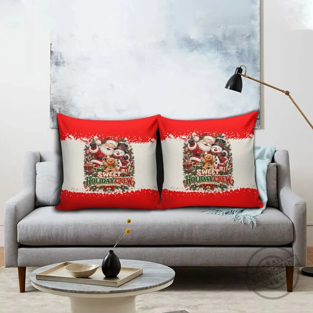 Sweet Holiday Crew Santa Snowman Gingerbread Merry Christmas Pillow Cover 6 Sweet Holiday Crew Santa Snowman Gingerbread Merry Christmas Pillow Cover
