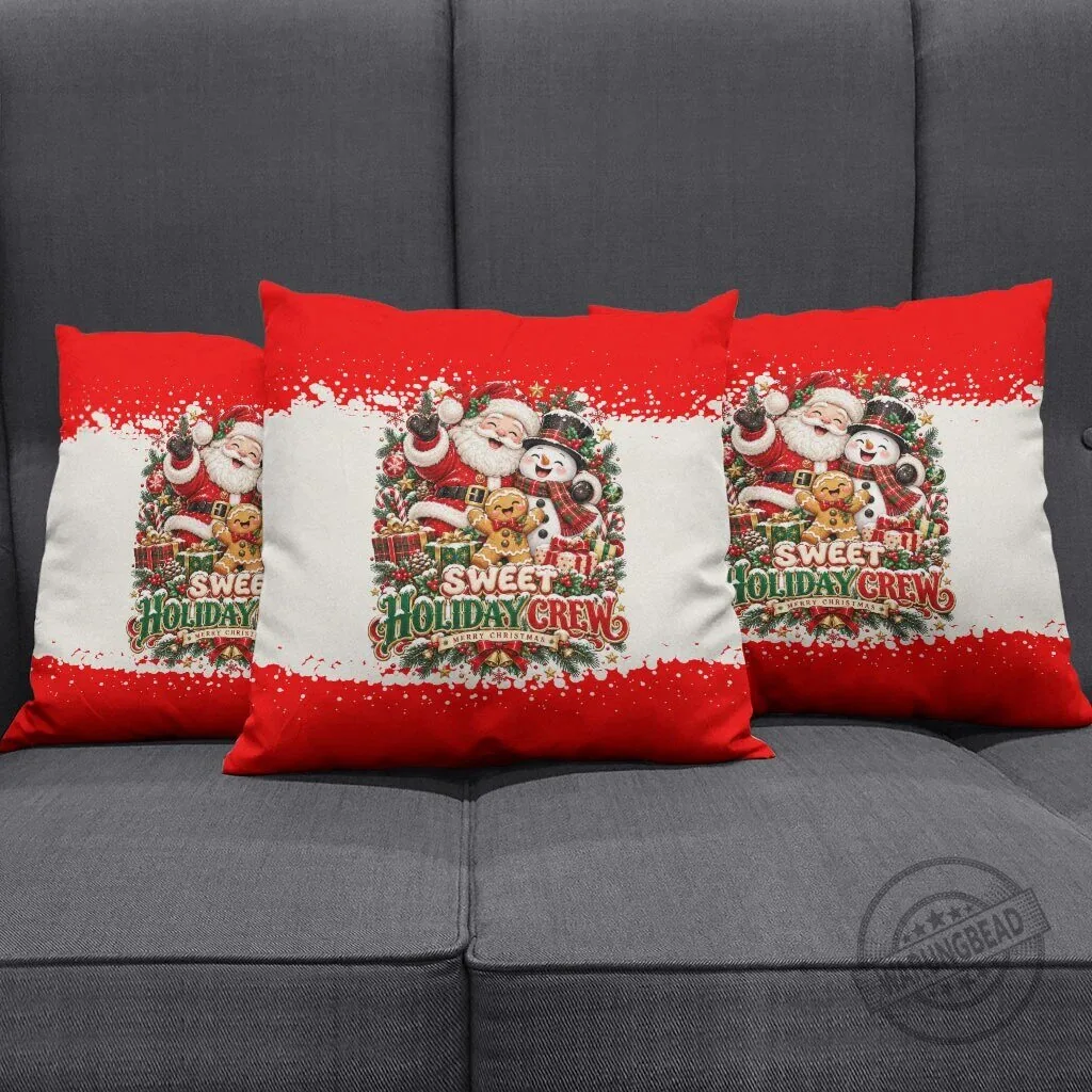 Sweet Holiday Crew Santa Snowman Gingerbread Merry Christmas Pillow Cover 7 Sweet Holiday Crew Santa Snowman Gingerbread Merry Christmas Pillow Cover