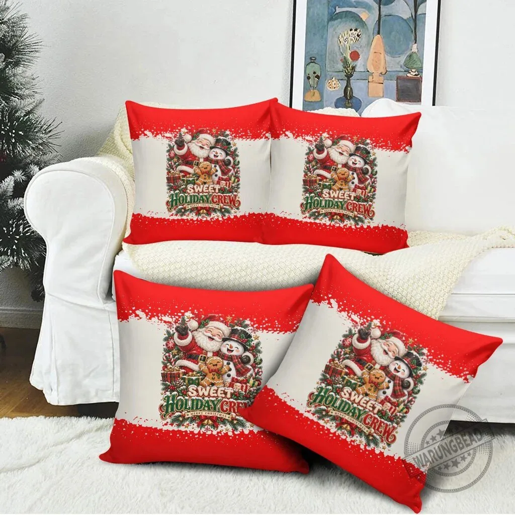 Sweet Holiday Crew Santa Snowman Gingerbread Merry Christmas Pillow Cover 8 Sweet Holiday Crew Santa Snowman Gingerbread Merry Christmas Pillow Cover