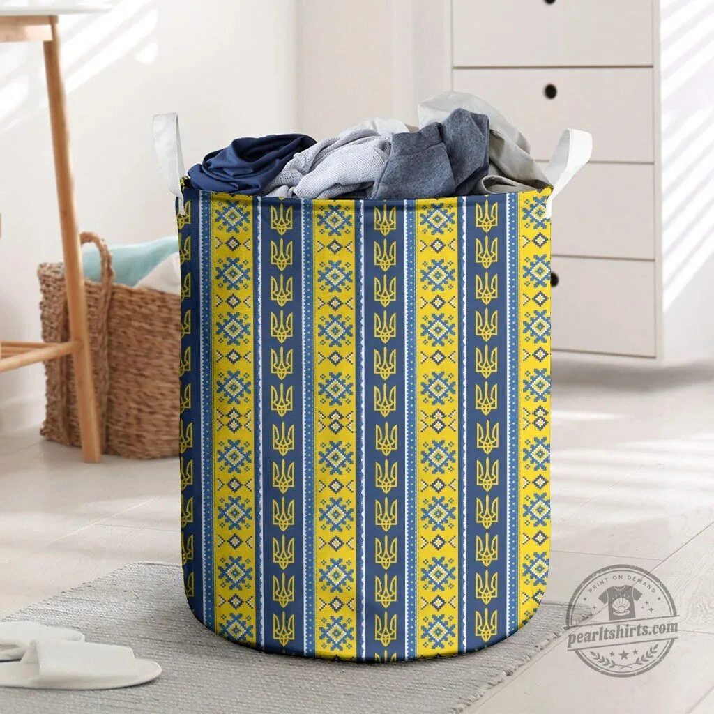 Ukrainian Trident Pattern Christmas Laundry Basket Storage Hamper