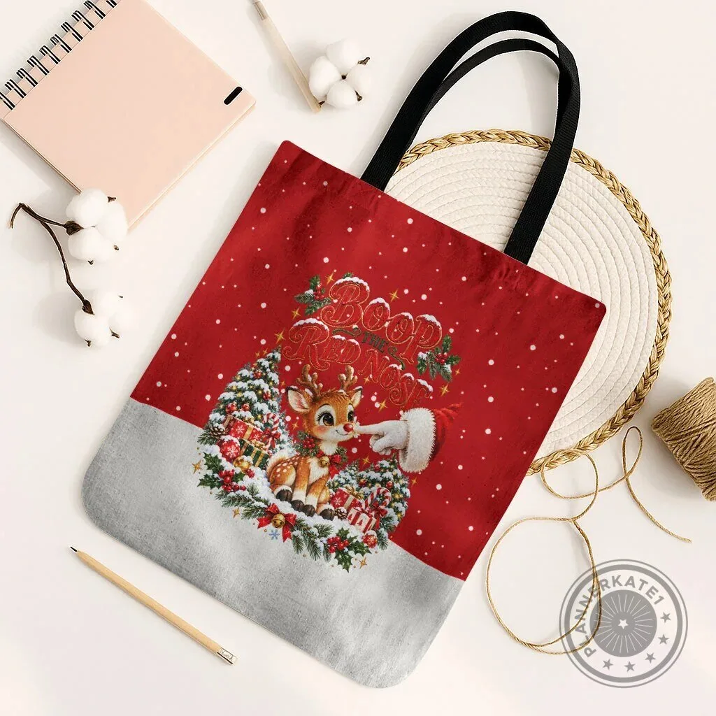 Cute Reindeer Boop The Red Nose Christmas Festive Vintage Winter Snow Tote Bag