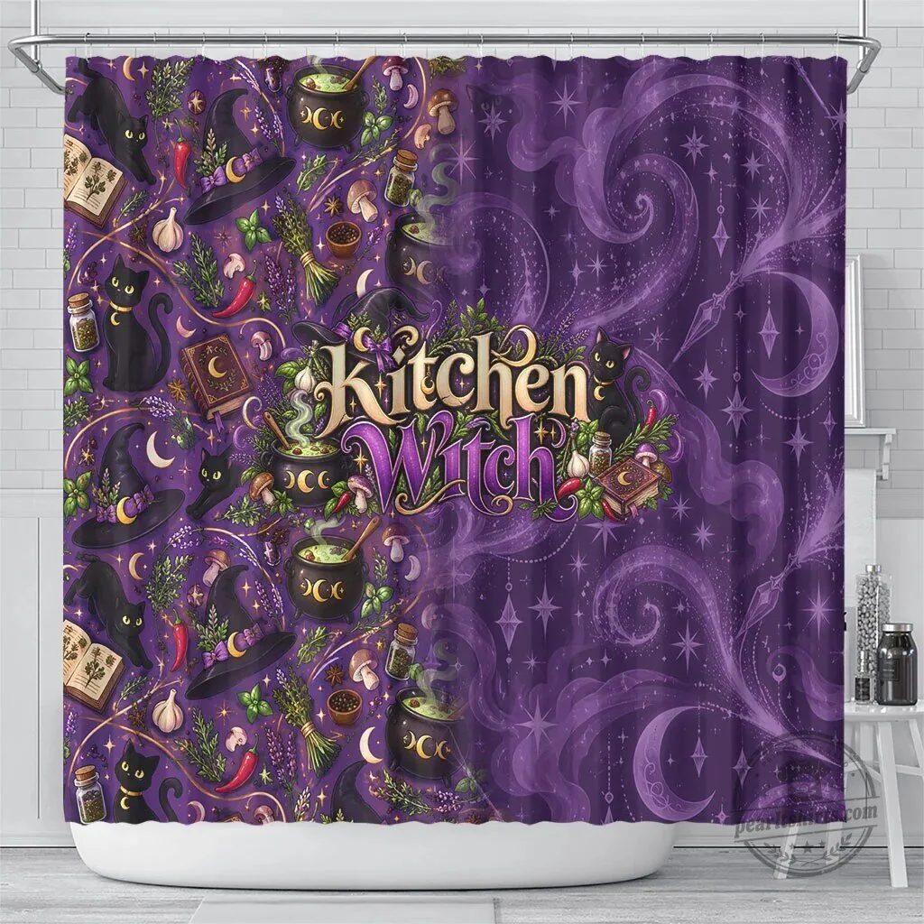 Kitchen Witch Mystical Magic Herb Cauldron Black Cat Shower Curtain 6 Kitchen Witch Mystical Magic Herb Cauldron Black Cat Shower Curtain