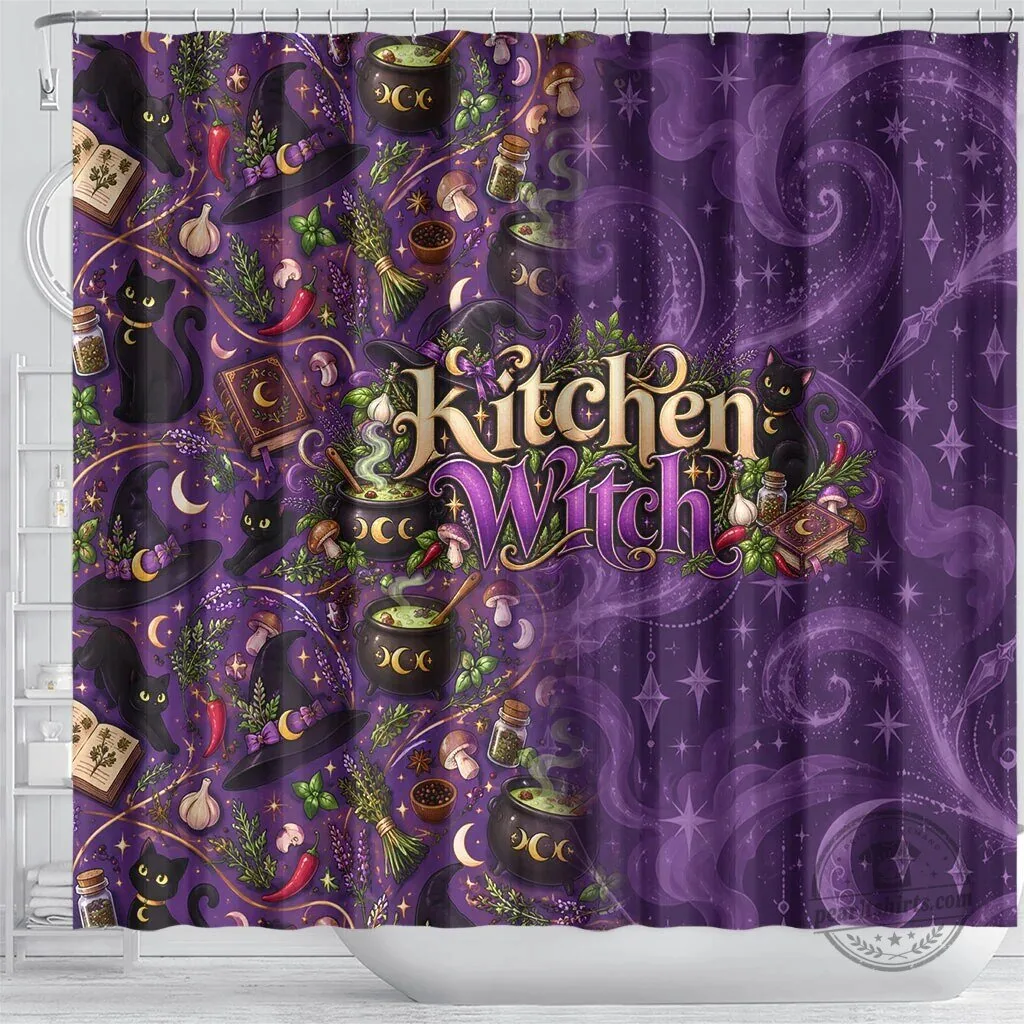 Kitchen Witch Mystical Magic Herb Cauldron Black Cat Shower Curtain 8 Kitchen Witch Mystical Magic Herb Cauldron Black Cat Shower Curtain