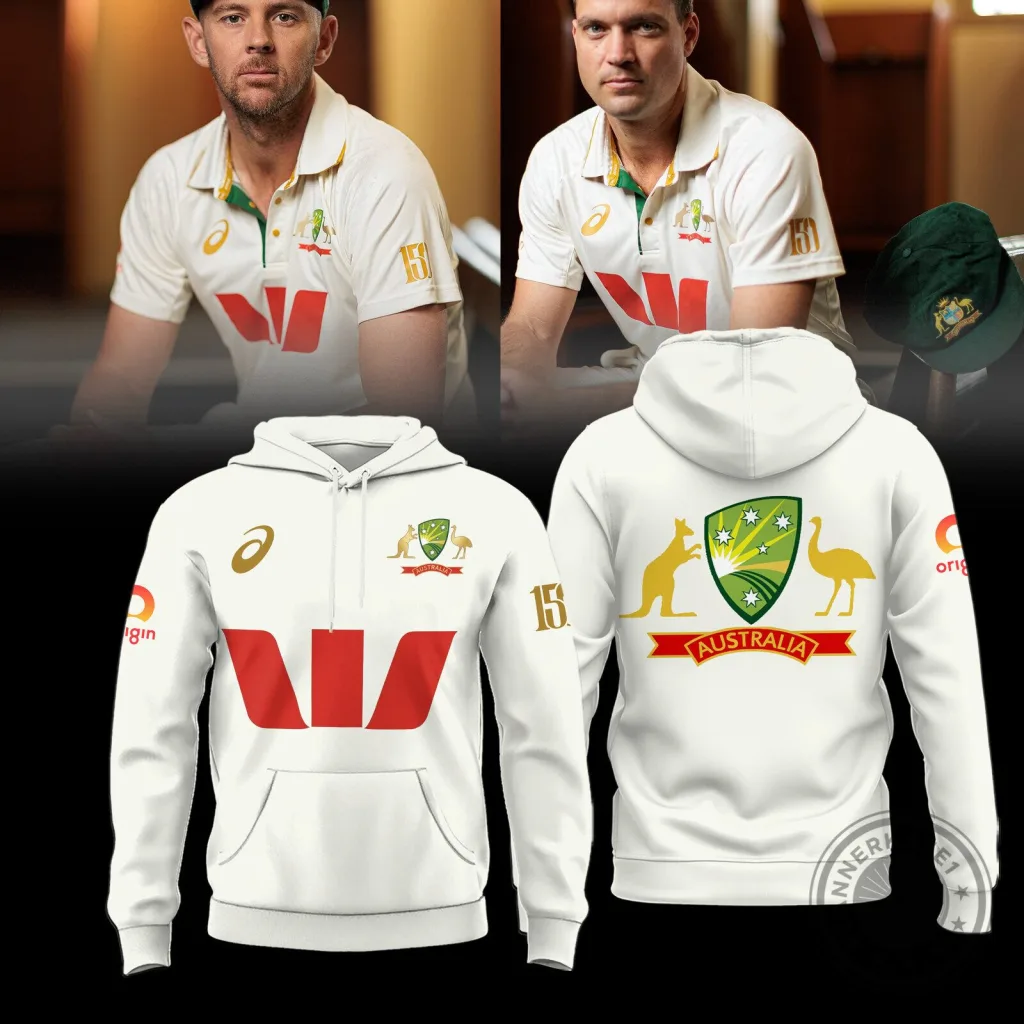 Cricket Australia 150th Anniversary Test Match White Team Logo Hoodie Cricket Australia 150th Anniversary Test Match White Team Logo Hoodie