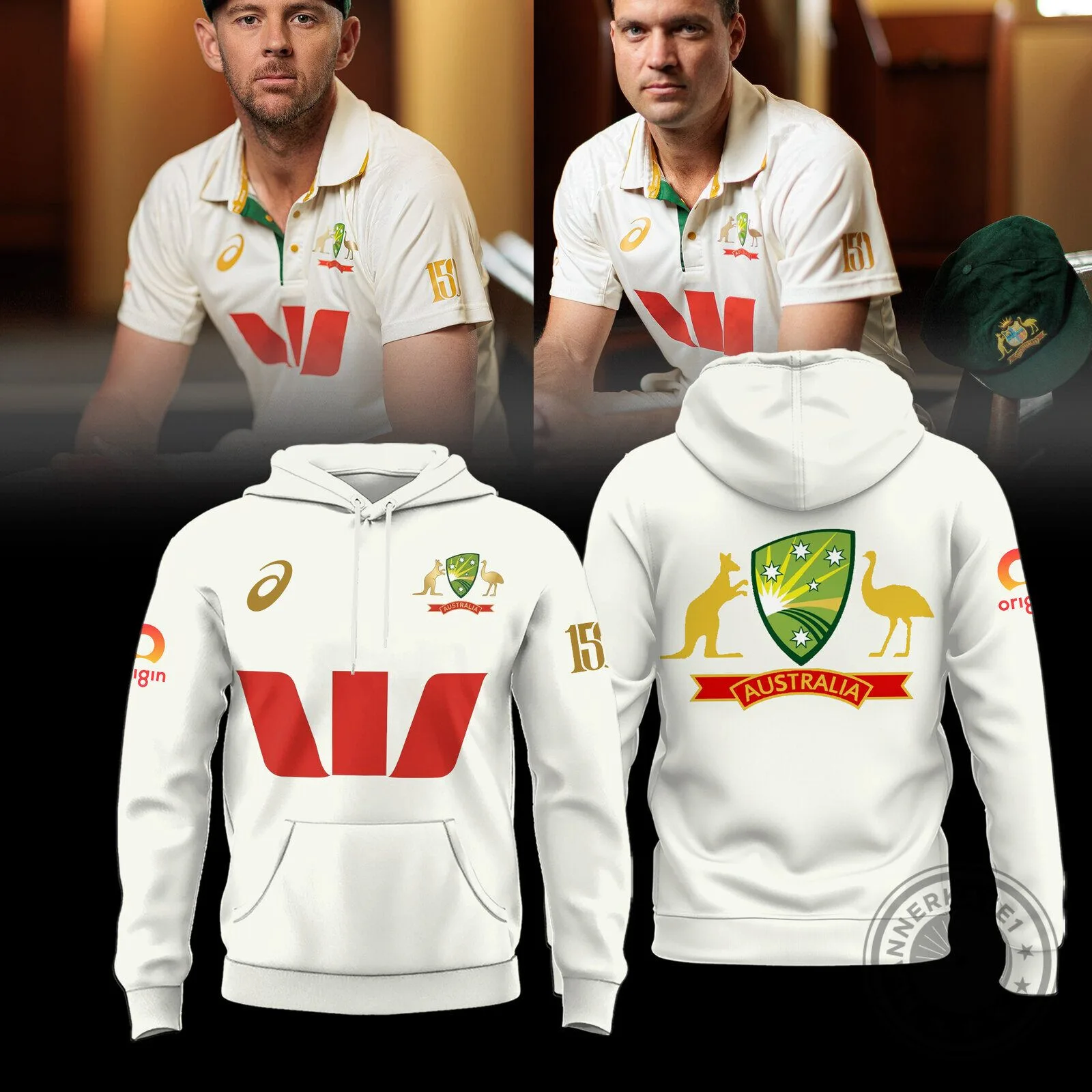 Cricket Australia 150th Anniversary Test Match White Team Logo Hoodie