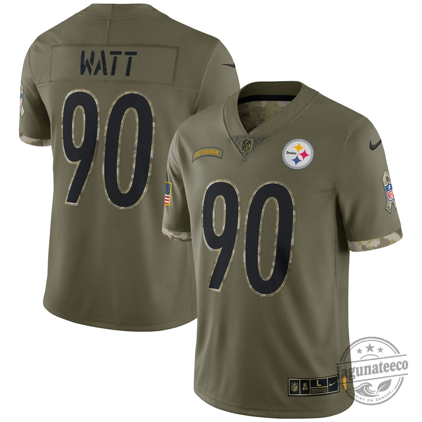 Pittsburgh Steelers TJ Watt Salute To Service 2022 Limited Edition Olive Football Jersey