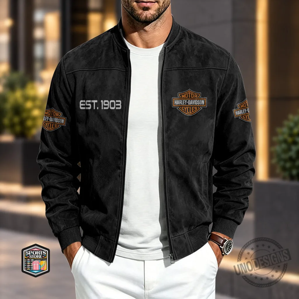 Harley-Davidson Motorcycles Est 1903 Logo Black Bomber Jacket 53 Harley-Davidson Motorcycles Est 1903 Logo Black Bomber Jacket