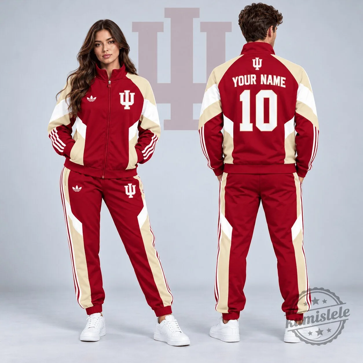 Indiana Hoosiers Personalized Red and Cream Colorblock Tracksuit Hoodie