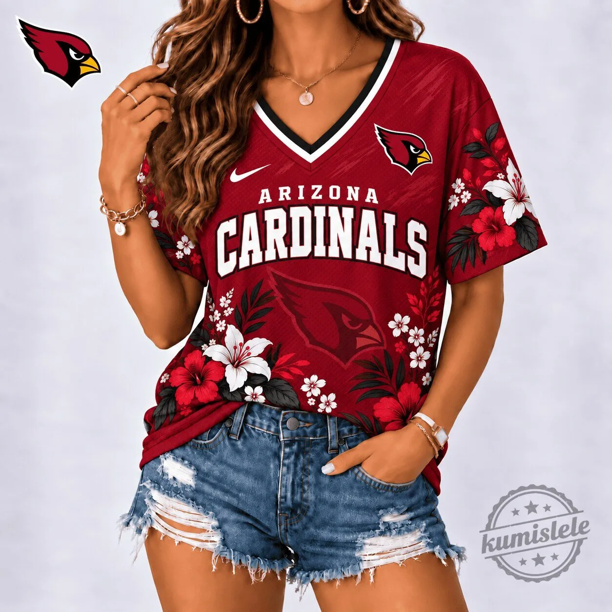Arizona Cardinals NFL Football Team Floral Spirit Game Ready V-Neck T-Shirt