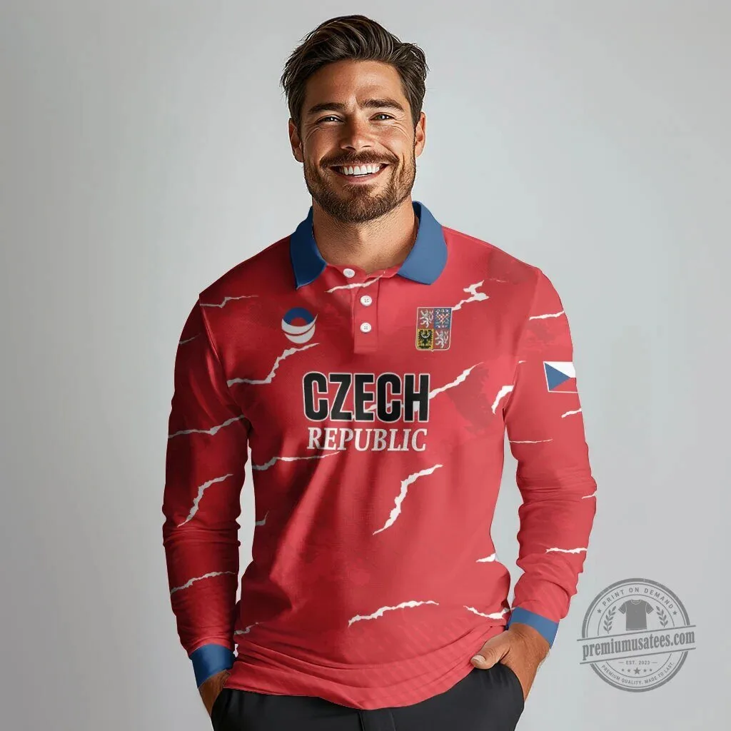 Czech Republic National Team Handball Long Sleeve Polo Shirt 6 Czech Republic National Team Handball Long Sleeve Polo Shirt