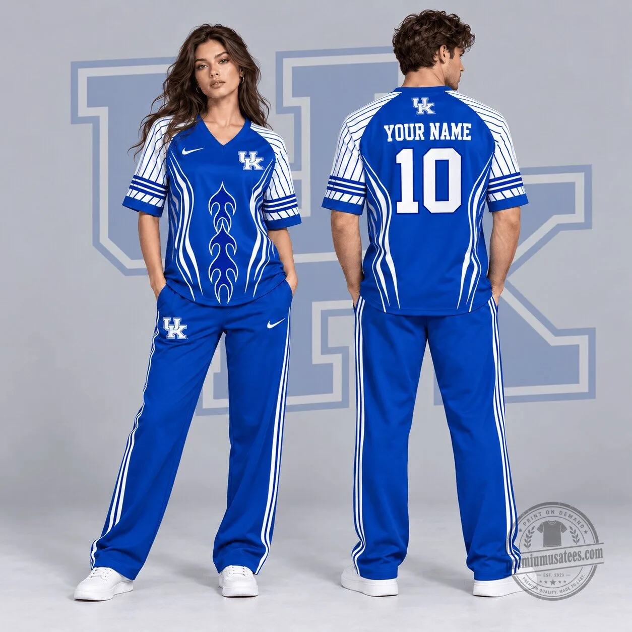 Kentucky Wildcats NCAA Flame Stripe Personalized V-Neck Baseball Jersey