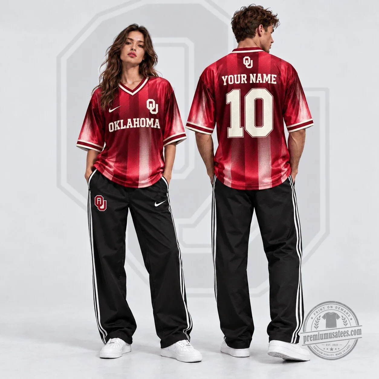 Oklahoma Sooners Personalized Red Striped V-Neck Football Jersey