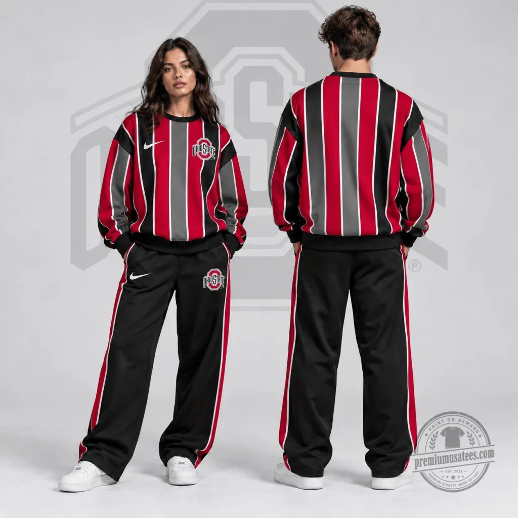 Ohio State Buckeyes Vertical Stripe Crewneck Sweatshirt Ohio State Buckeyes Vertical Stripe Crewneck Sweatshirt