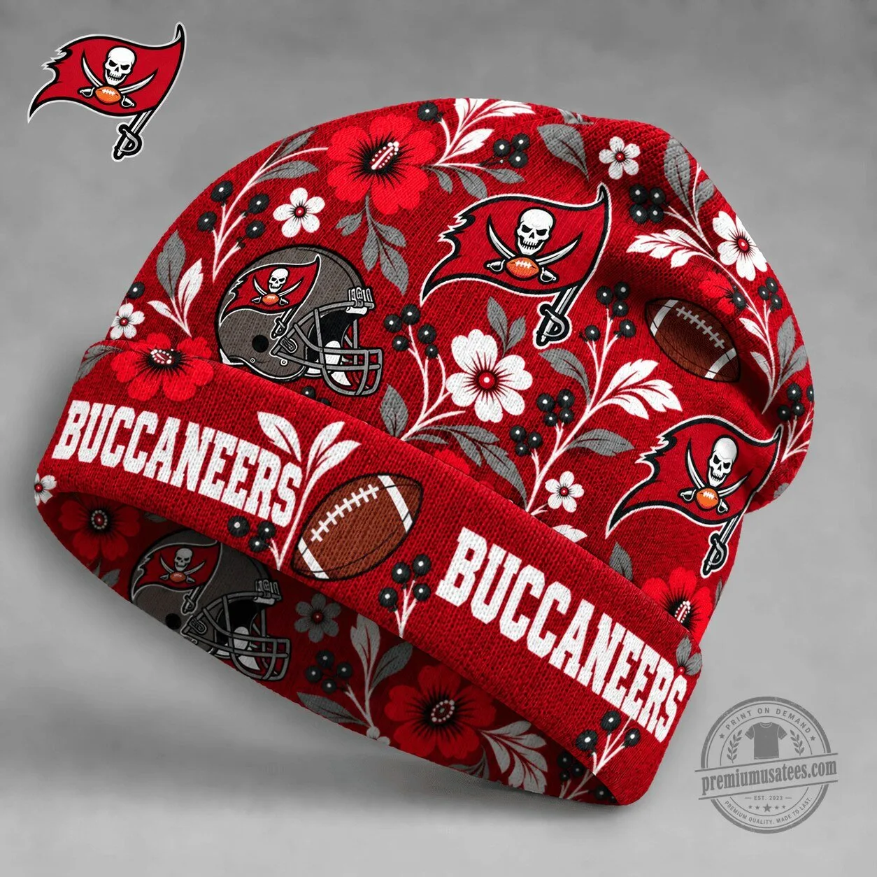 Tampa Bay Buccaneers Floral Pattern Football Team Beanie Hat
