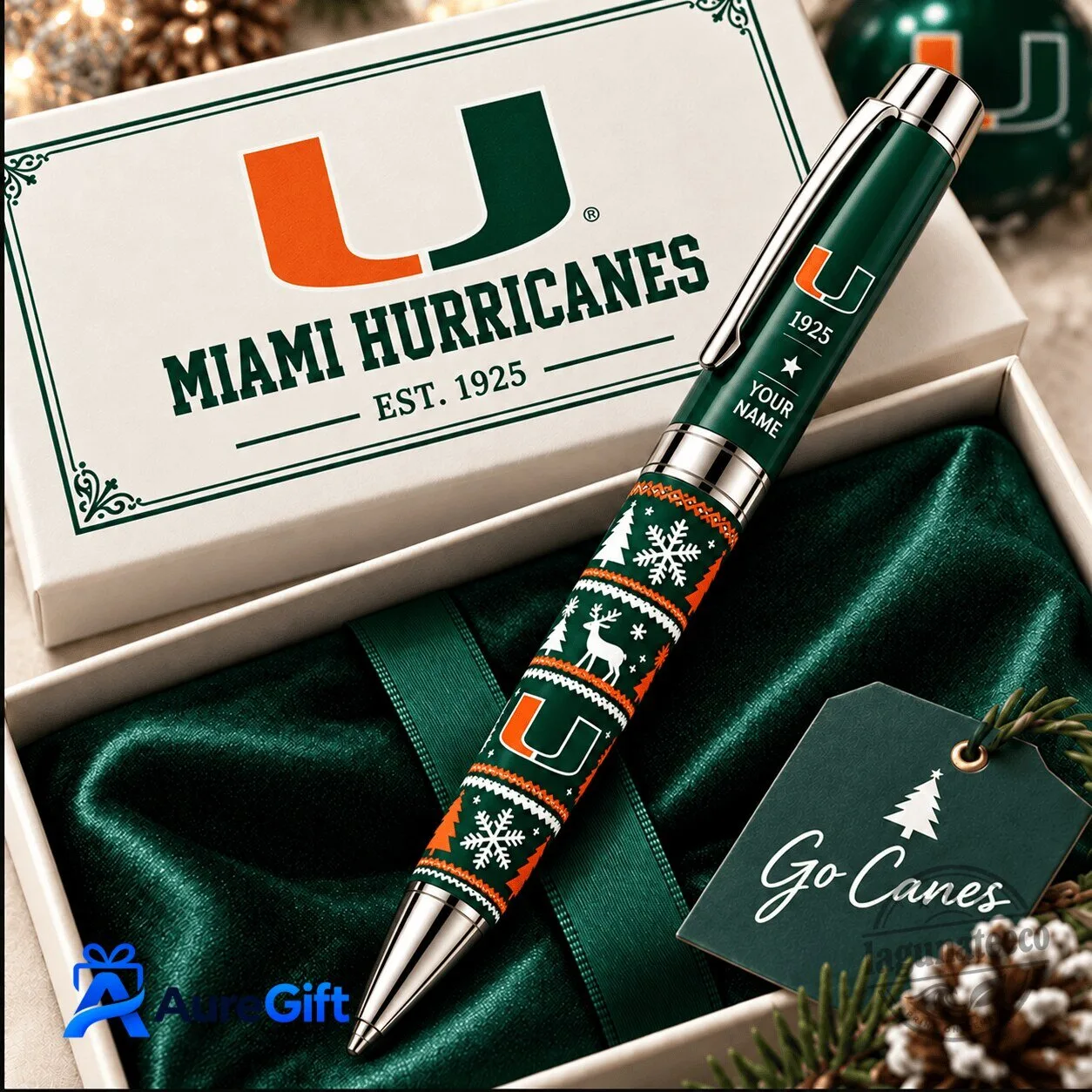 Miami Hurricanes Christmas Ugly Sweater Pattern Personalized Ballpoint Pen