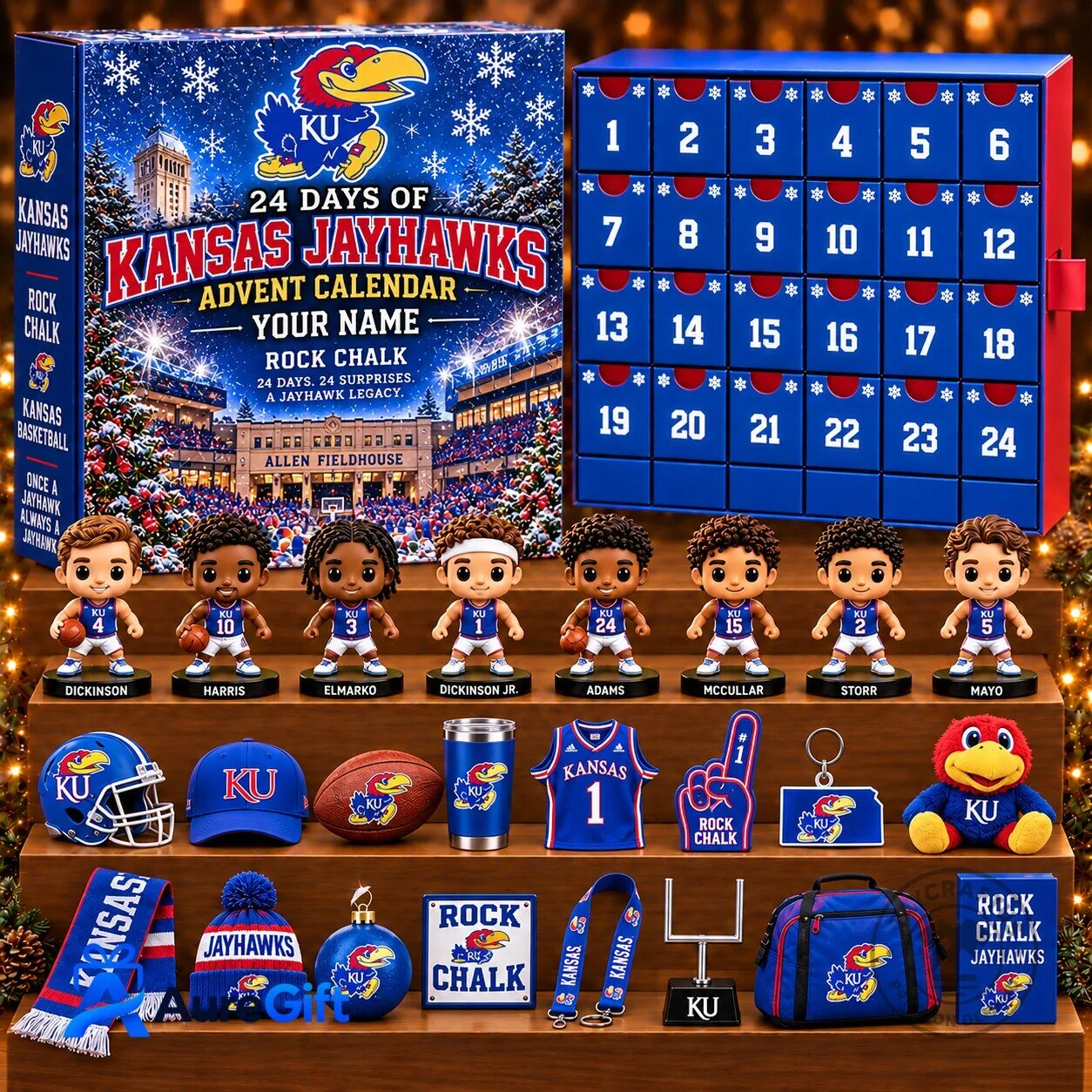 Kansas Jayhawks Basketball 24 Days of Advent Calendar with Personalized Name 2D 1 Kansas Jayhawks Basketball 24 Days of Advent Calendar with Personalized Name