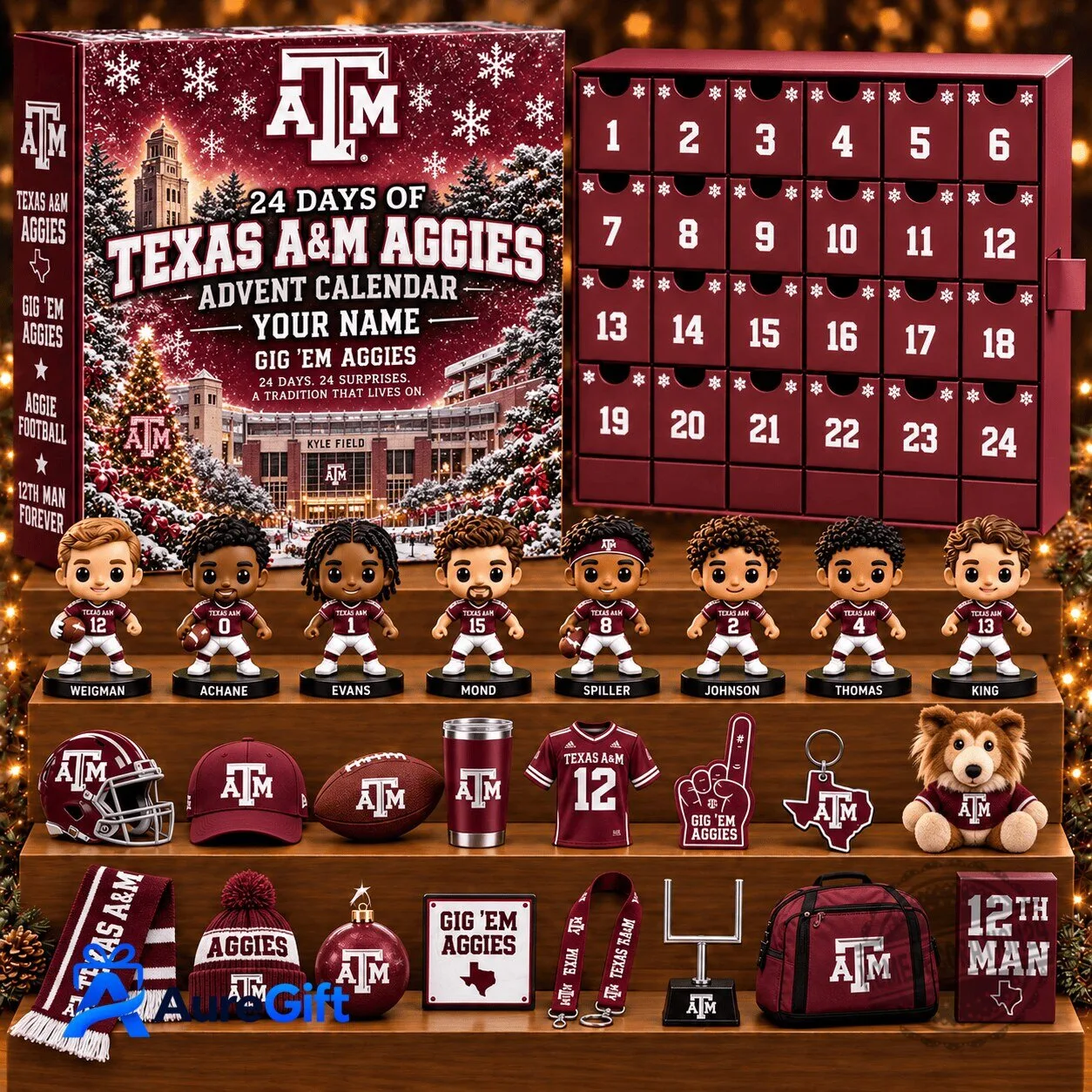 Texas A&M Aggies Football 24 Days of Advent Calendar Personalized Gift