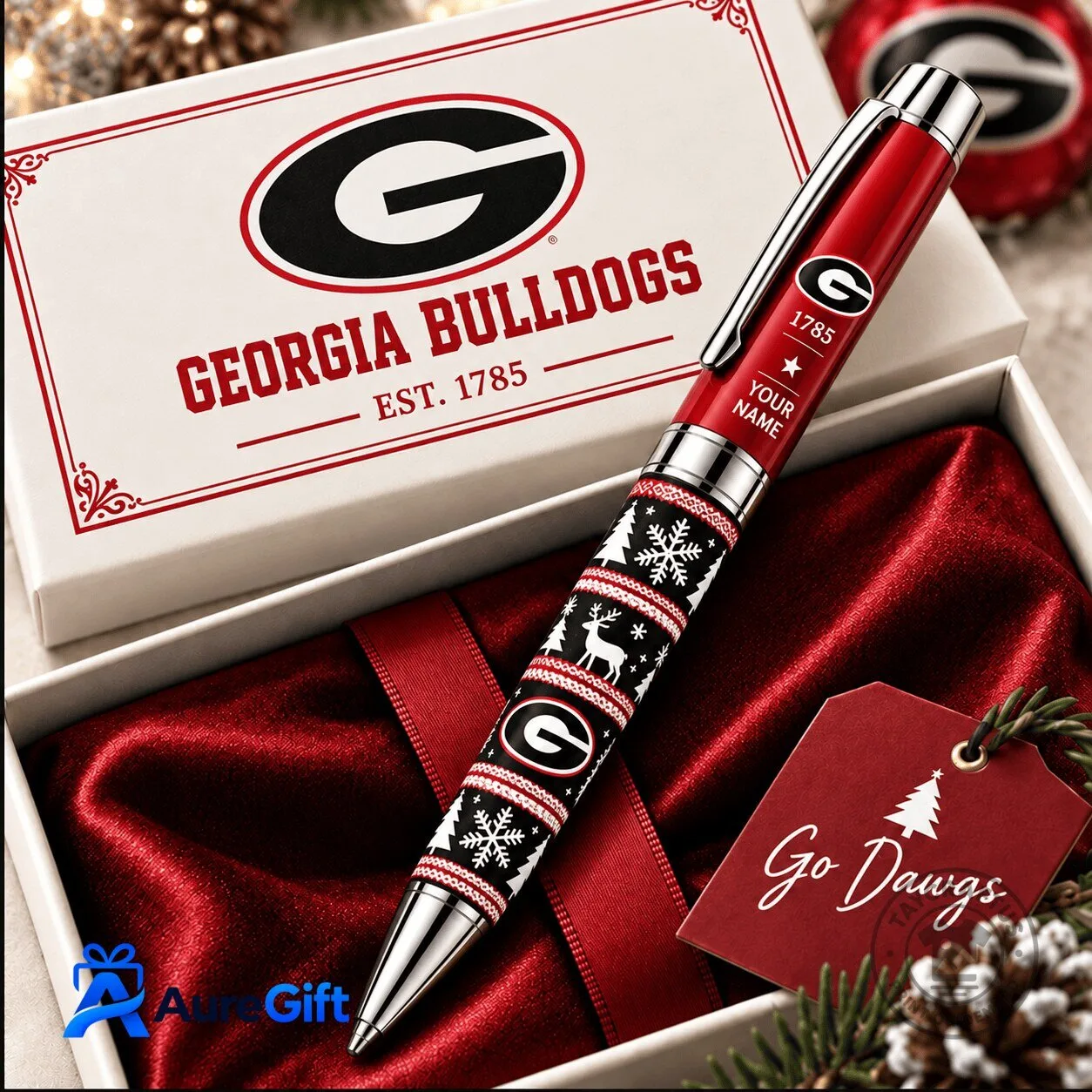 Georgia Bulldogs NCAA Christmas Snowflake Pattern Ballpoint Pen