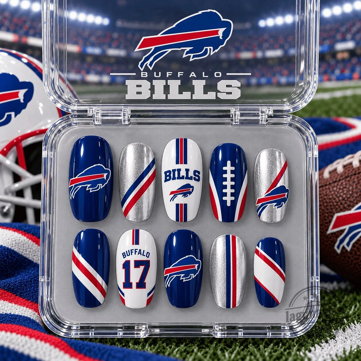 Buffalo Bills NFL Football Team Blue and White Press On Nails Set